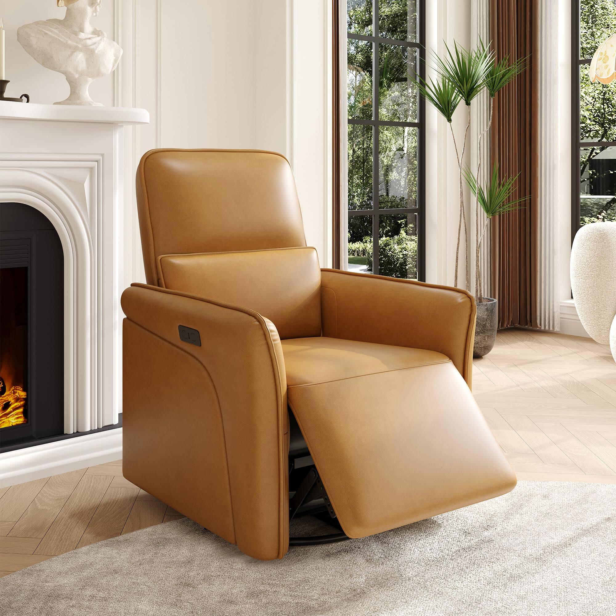 Alt View 8. Babevy - Electric Recliner Chair with USB Charging Station, Swivel Recliner Chair, PU Leather Upholstered - Brown.