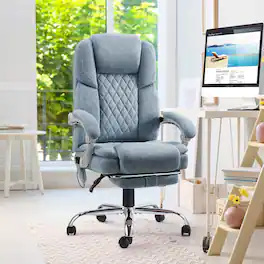 U-HOMY - Heated Massage Office Chair with Footrest, 6-Point Massage and Lumbar Support, Ergonomic Reclining Desk Chair - Grey Blue