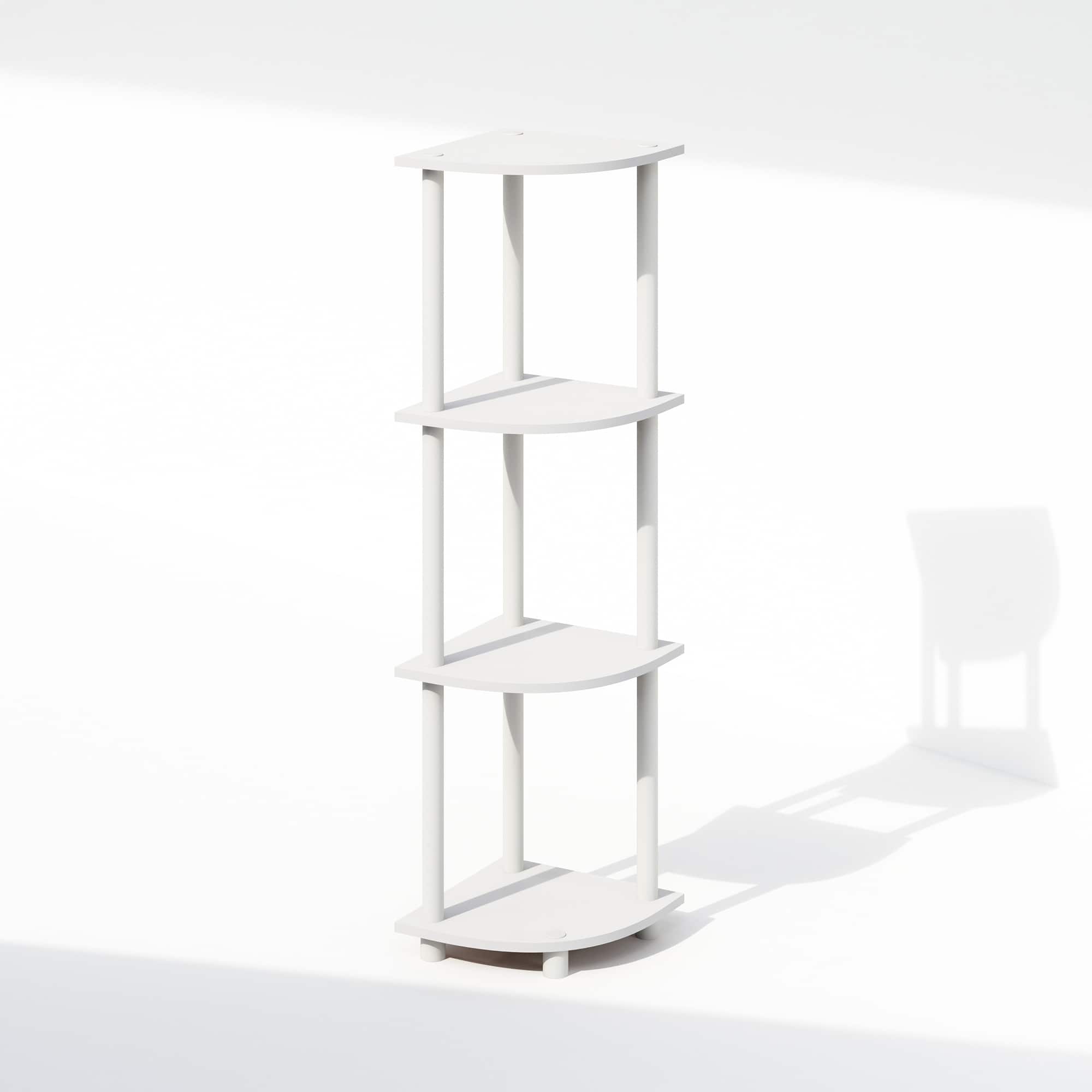 Front. Furinno - Turn-N-Tube 4-Tier Multipurpose Corner Shelf, Display Shelf, White/White - White/White.