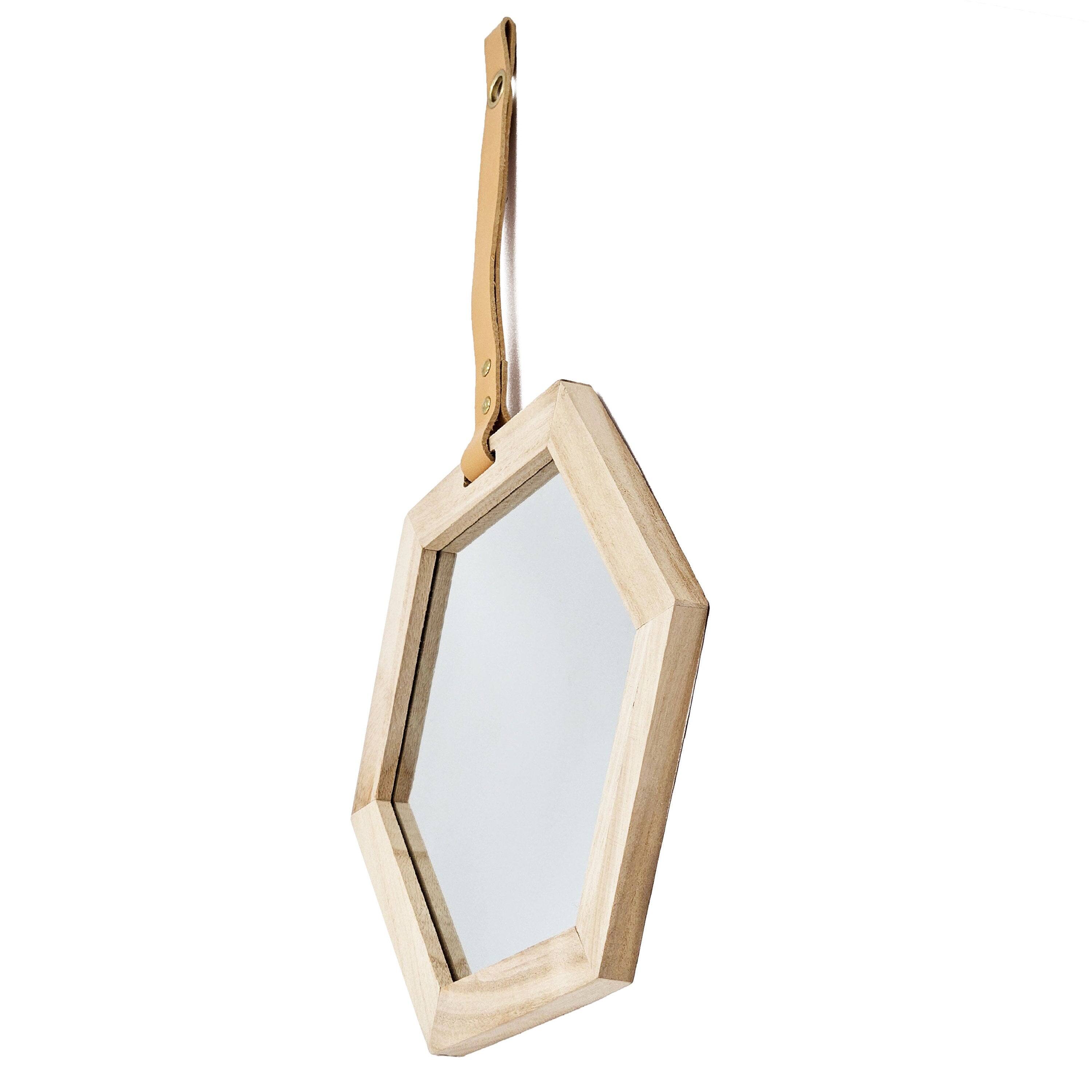 Angle. BreeBe - Harlan Hexagon Mirror, 2 Pieces Wall Accent, 11x10' - Beige Brown.