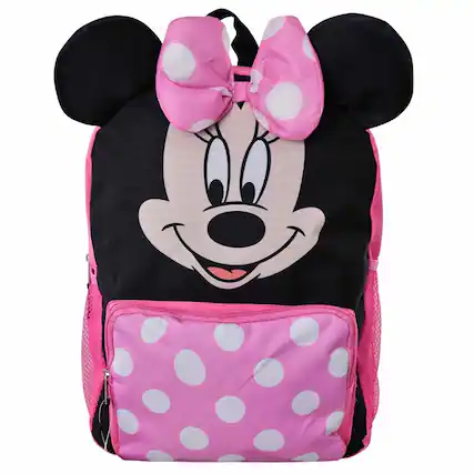 Front. Disney - Disney Minnie Mouse 3D Pink and Black with Polka dots, Nylon Kids 16" School Backpack for Girls ages 3+ - Assorted Pre-Pack.