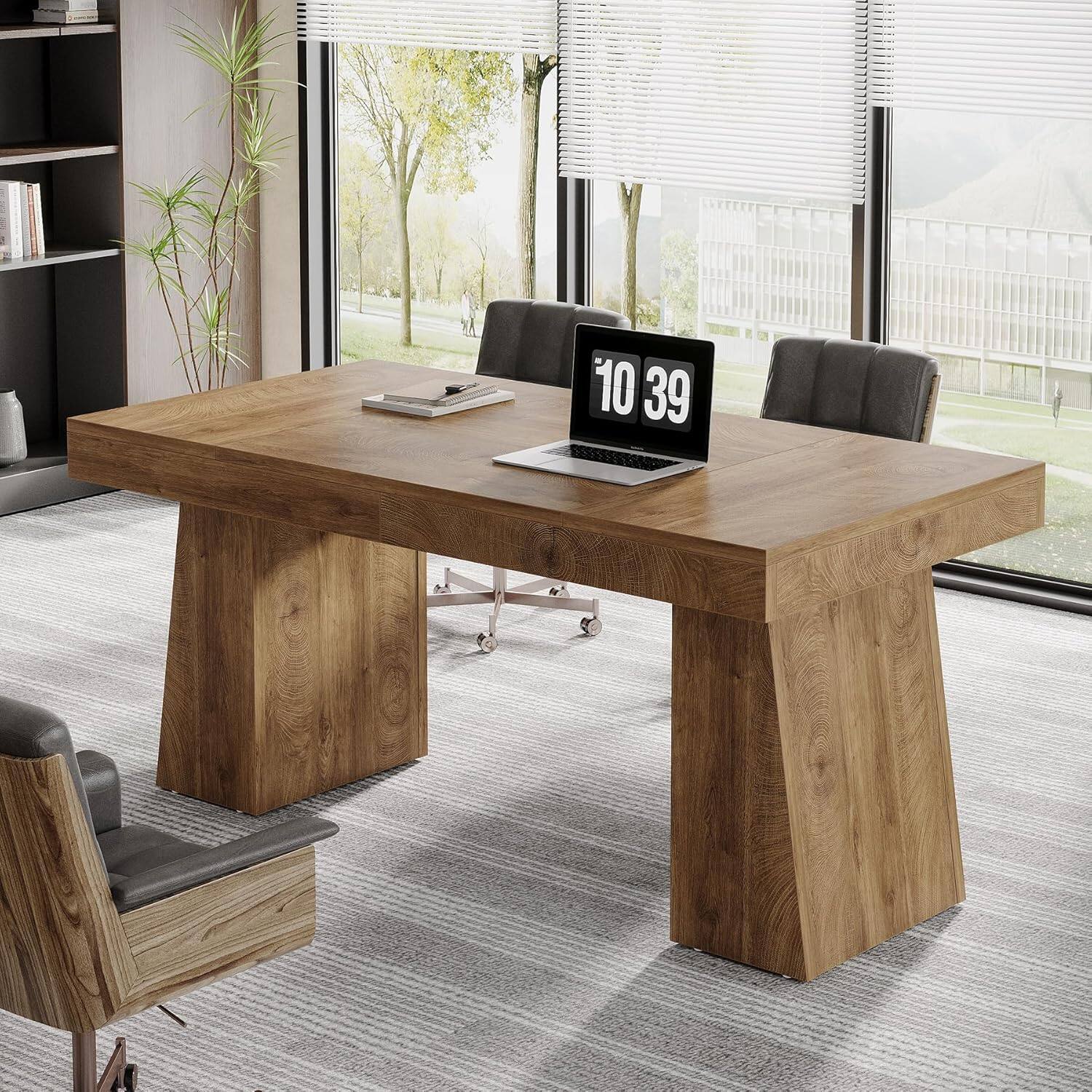 Alt View 1. Tribesigns - Office Executive Desk, For Computer Work and Writing in Home Offices and Everyday Organization - Light Brown.