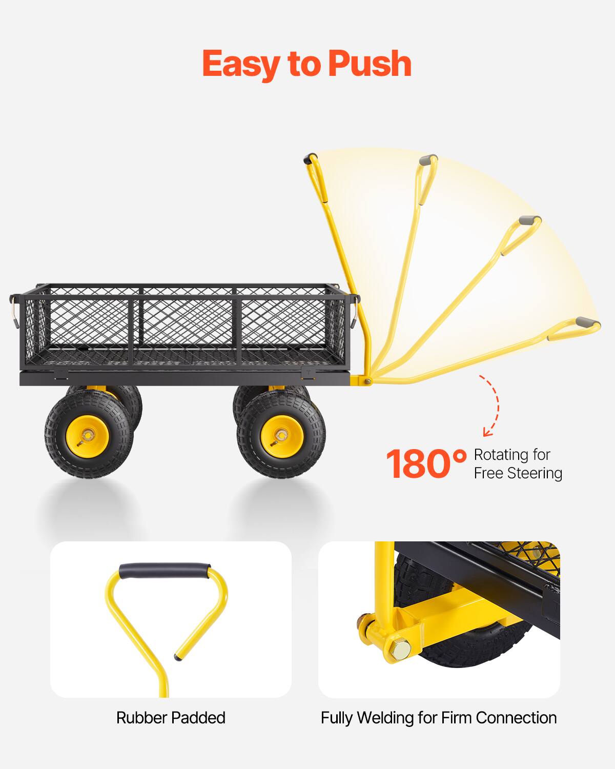 Easy to Push, Rotating for 180° Free Steering, Rubber Padded, Fully Welding for Firm Connection