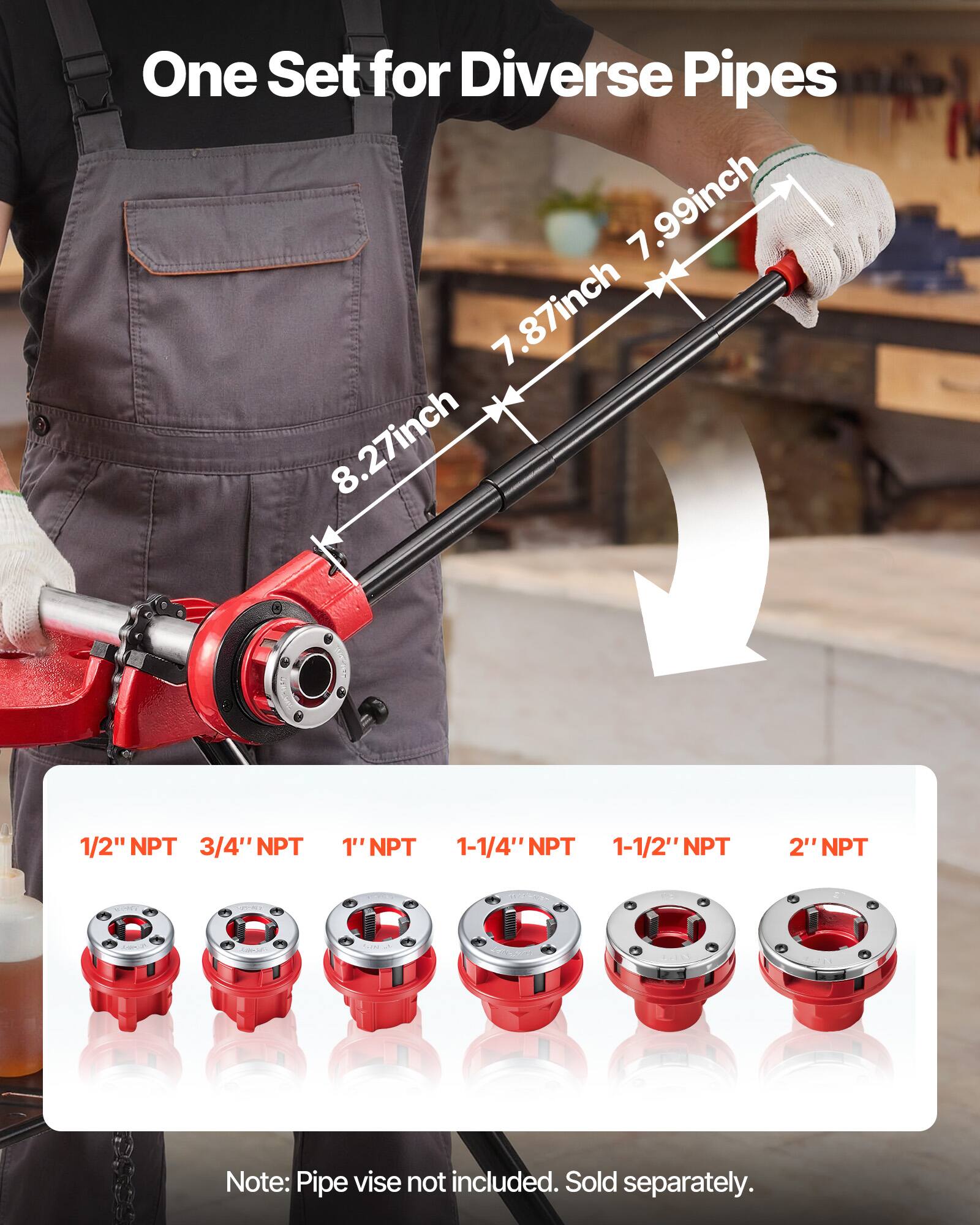 VEVOR Ratchet Pipe Threader Kit with 6 Dies, 1/2