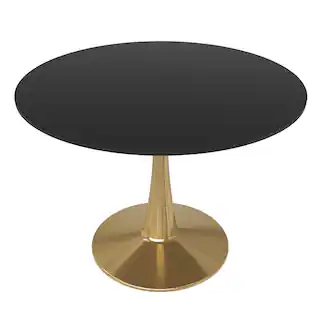 LeisureMod - Bristol 40" Round Modern Dining Table, Sintered Stone/MDF Top - Minimalist Pedestal Base with Floor Protection - MDF - Black