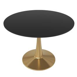 LeisureMod - Bristol 40" Round Modern Dining Table, Sintered Stone/MDF Top - Minimalist Pedestal Base with Floor Protection - MDF - Black