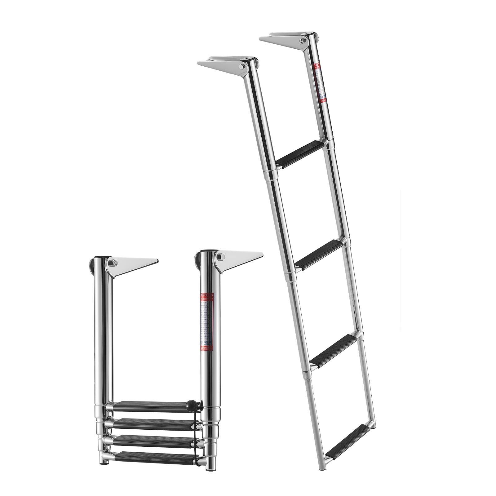 VEVOR - Boat Ladder, 4 Steps, Stainless Steel Telescoping Folding Swim Deck Ladder for Rear Entry Inboard, Heavy Duty 900 lbs - Silver