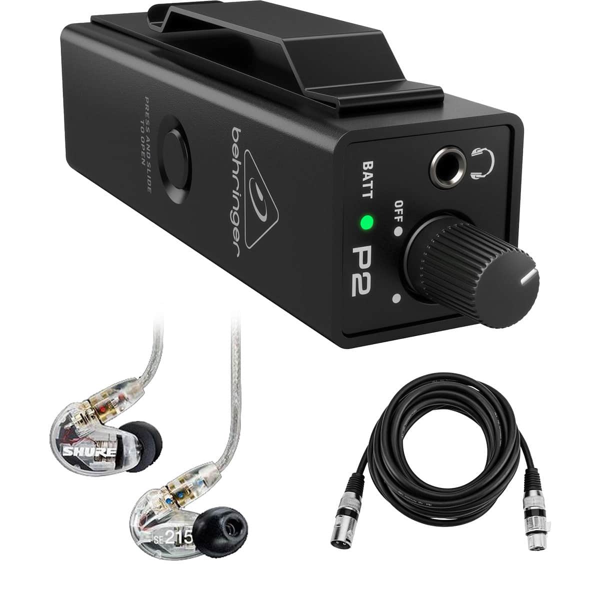 Behringer - Powerplay P2 Ultra-Compact Personal In-Ear Monitor Amplifier, Bundle With Shure SE215 Sound-Isolating In-Ear