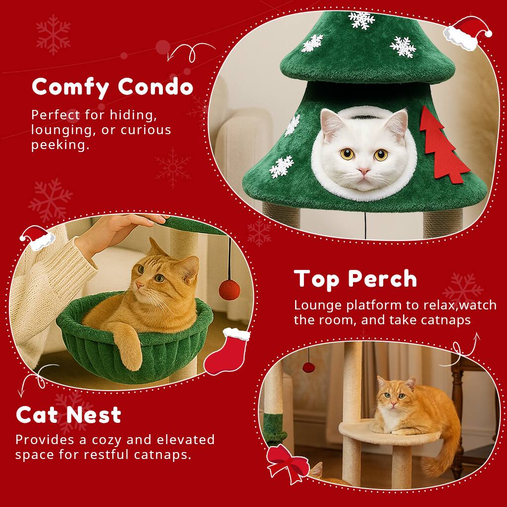 Comfy Condo  
Perfect for hiding, lounging, or curious peeking.

Cat Nest  
Provides a cozy and elevated space for restful catnaps.

Top Perch  
Lounge platform to relax, watch the room, and take catnaps