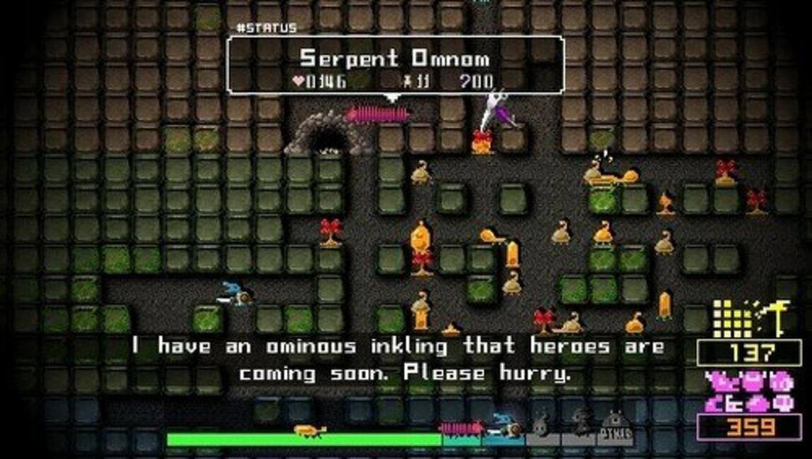 #STATUS  
Serpent Omnom  
06 14 A 11 200  

I have an ominous inkling that heroes are coming soon. Please hurry.  

137 BINEO 359