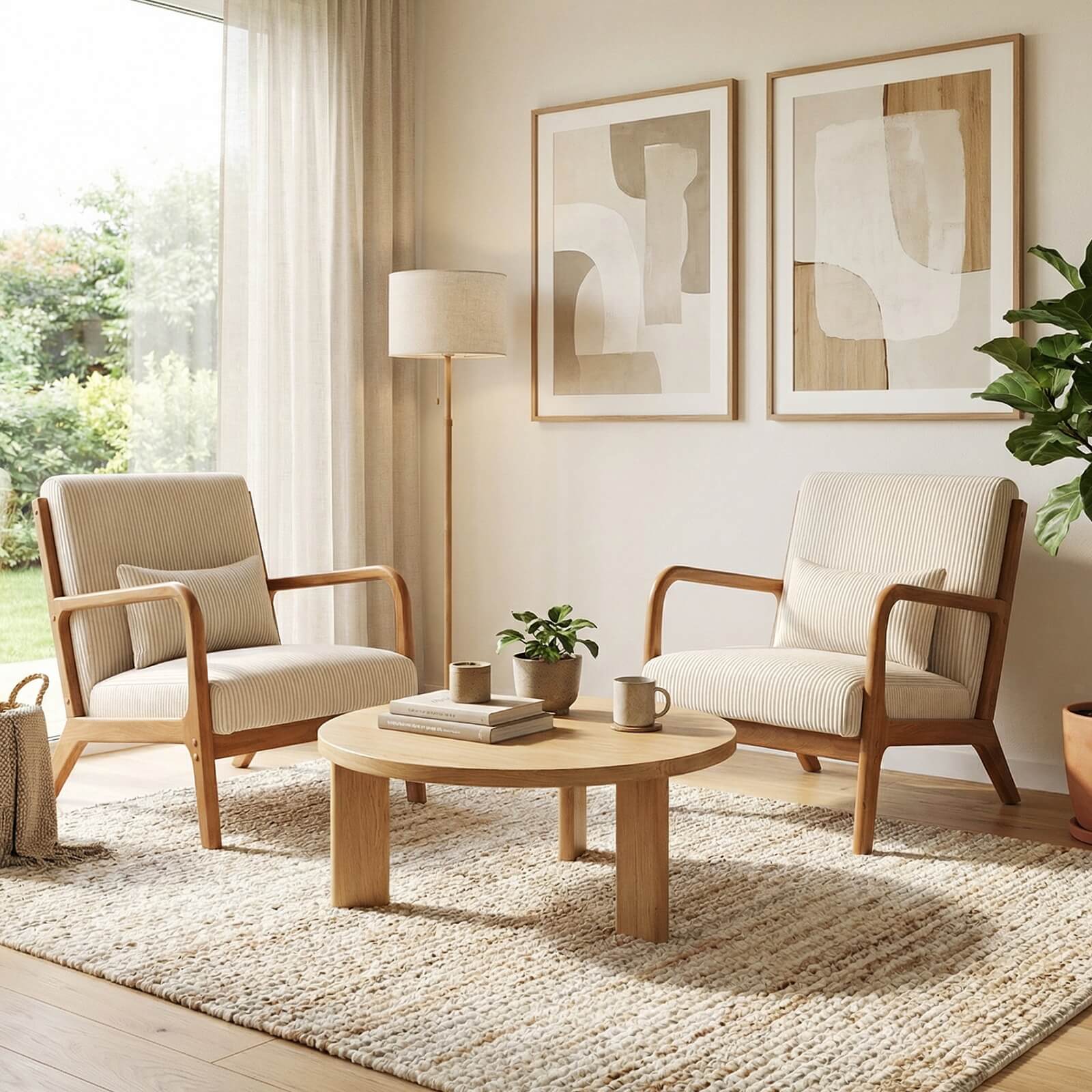 Alt View 3. Costway - Costway 2 PCS Corduroy Upholstered Lounge Chair with Rubber Wood Armrests & Lumbar Pillow - Gray + Brown.