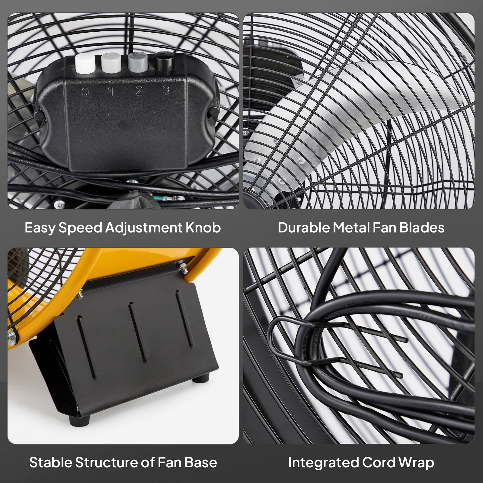 - Easy Speed Adjustment Knob
- Durable Metal Fan Blades
- Stable Structure of Fan Base
- Integrated Cord Wrap