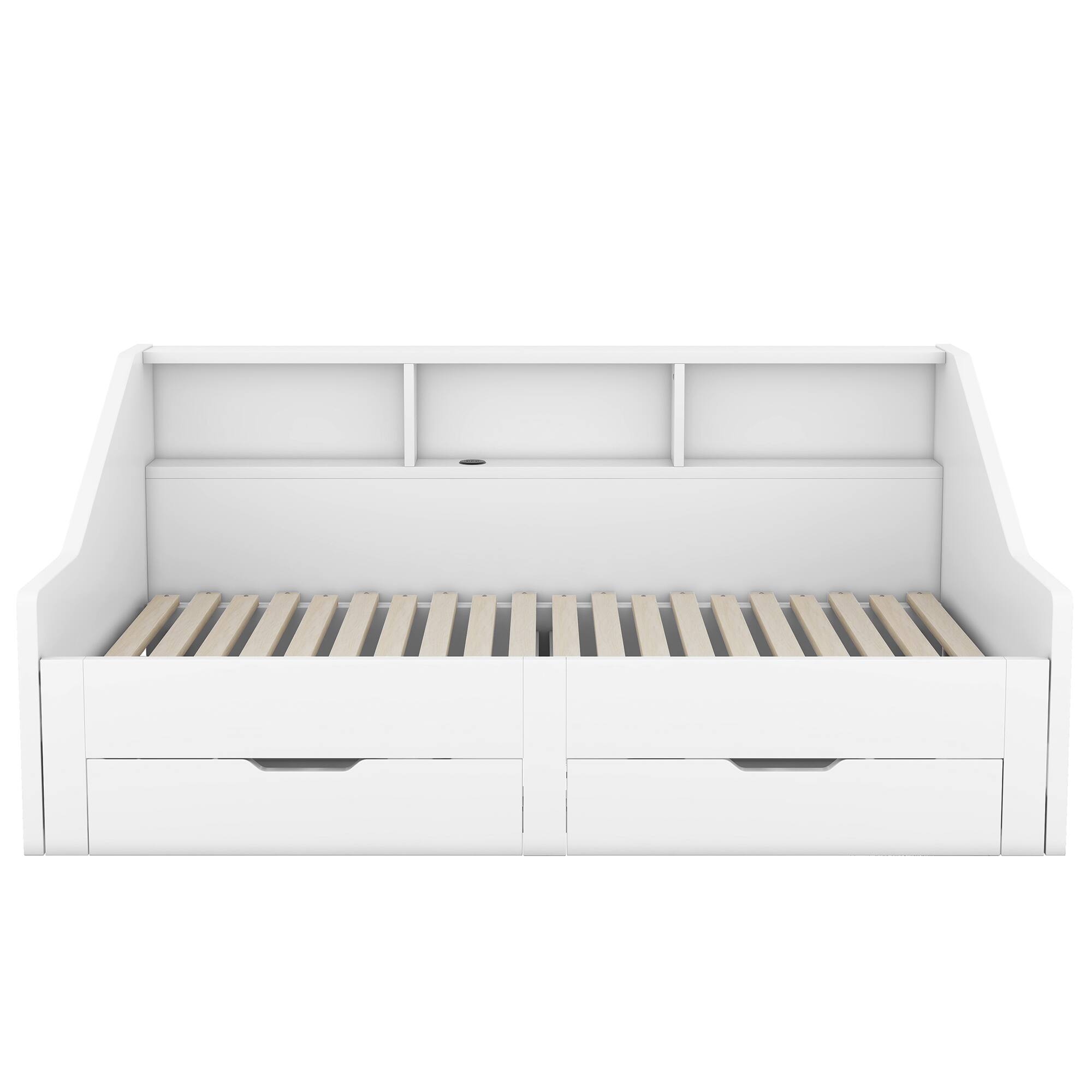 Alt View 10. Tiramisubest - Twin to King Size Daybed Frame with Storage Bookcases and Two Drawers,Charging Design,White - White.