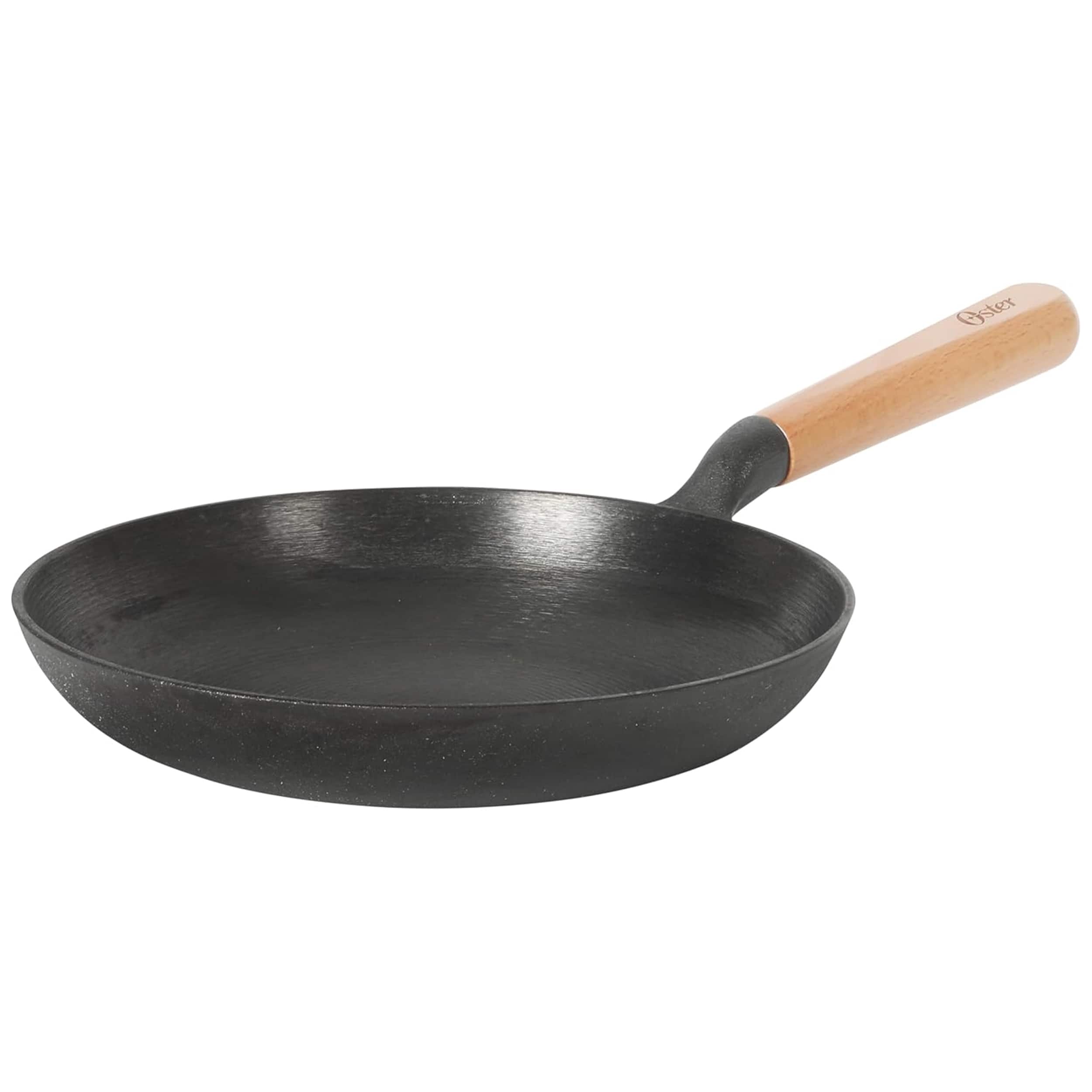 Oster - Flintfield 9.5 Inch Round Cast Iron Skillet with Wood Handle - Black