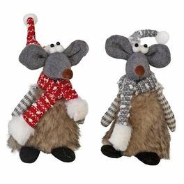 BreeBe - Plush Fur Standing Mouse w/Santa Hat & Scarf - 2 Asstd - Multi