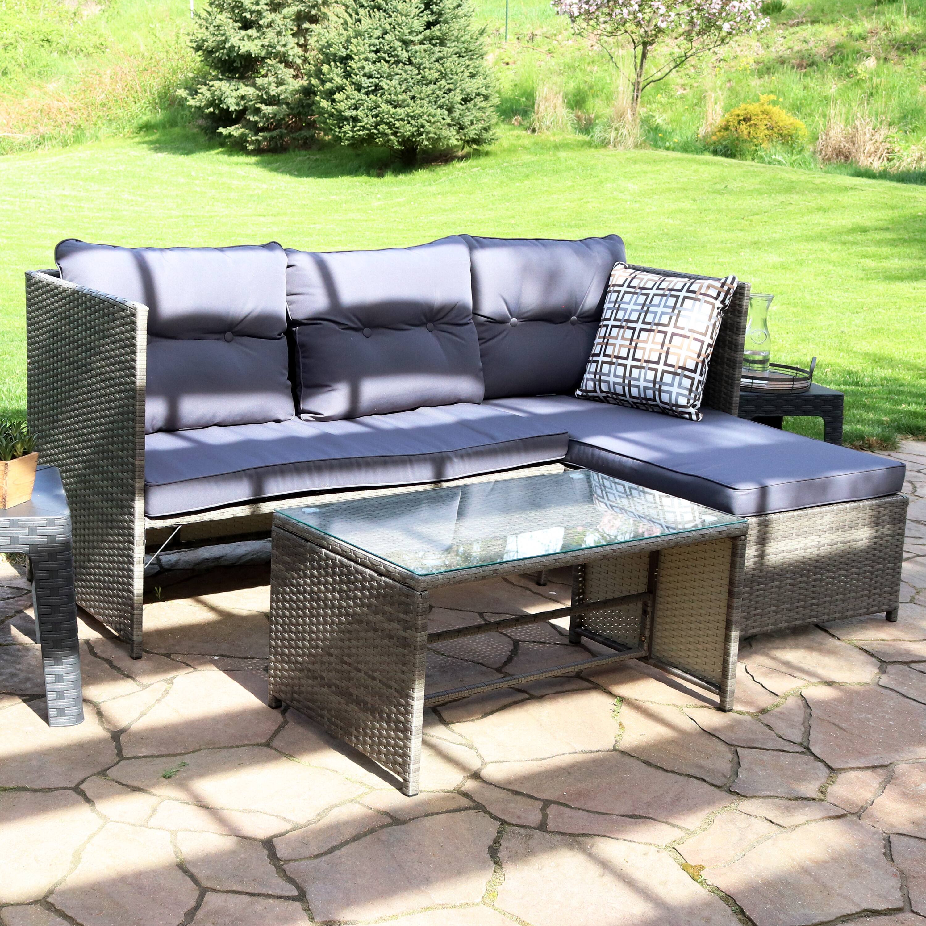 Alt View 3. Sunnydaze - Longford Rattan Patio Chaise Sofa Sectional Set - Charcoal.