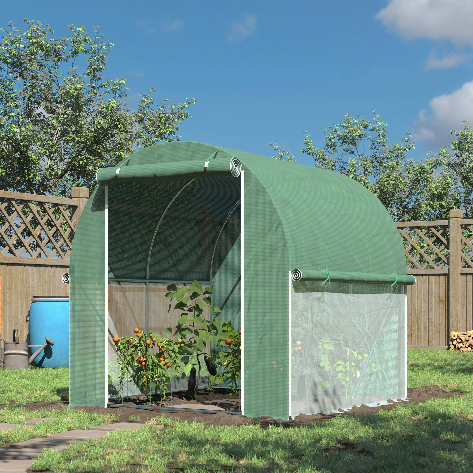 Alt View 1. Outsunny - 6' x 6' x 6' Tunnel Greenhouse Outdoor Walk-In Hot House with Roll-up Plastic Cover and Zippered Door, Steel Frame.