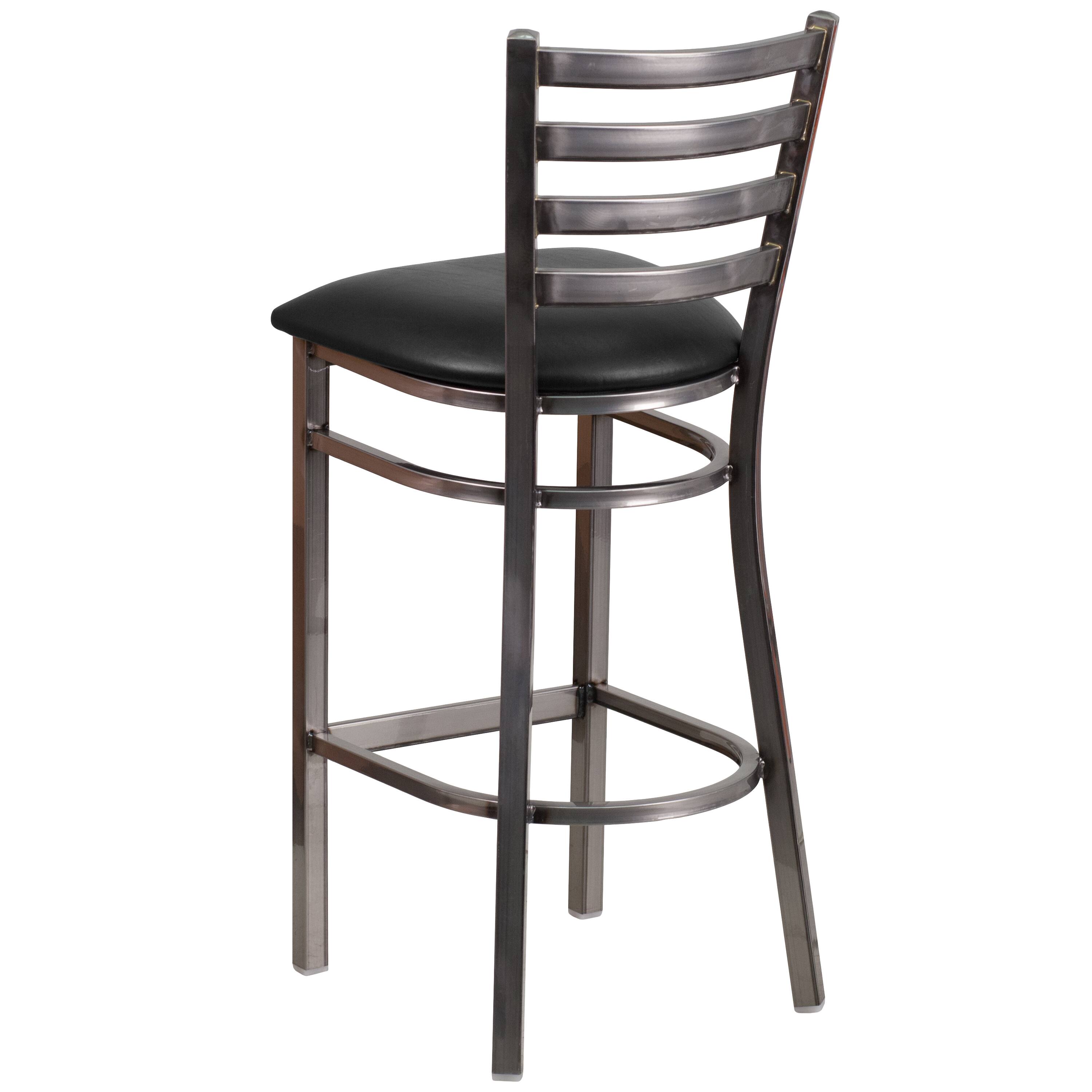 Alt View 5. Emma + Oliver - 2 Pack Clear Coated Ladder Back Metal Restaurant Barstool - Black Vinyl Seat/Clear Coated Metal Frame.