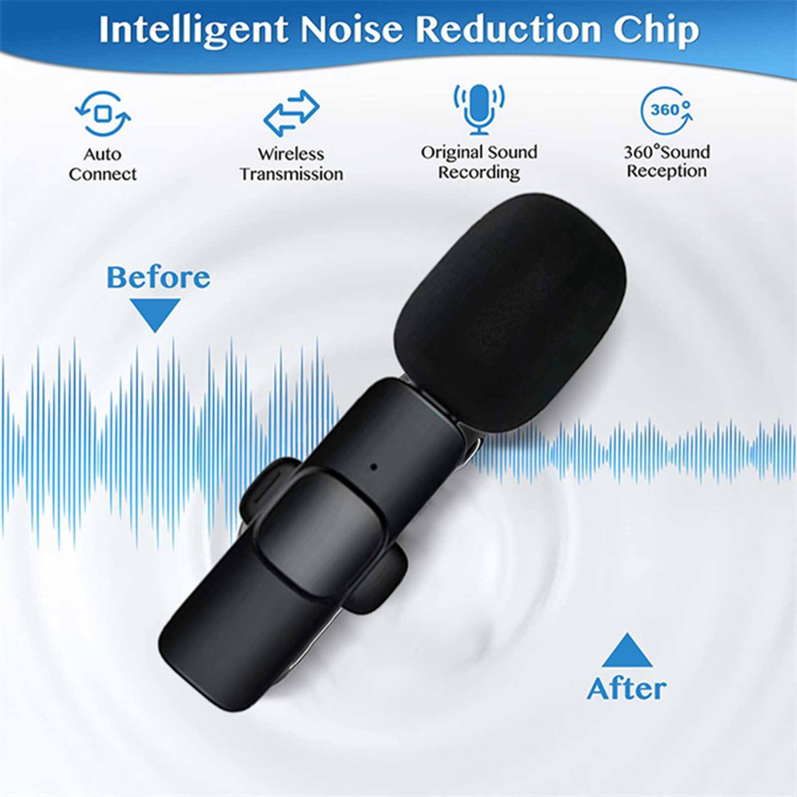 Intelligent Noise Reduction Chip

- Auto Connect
- Wireless Transmission
- Original Sound Recording
- 360° Sound Reception

Before

After