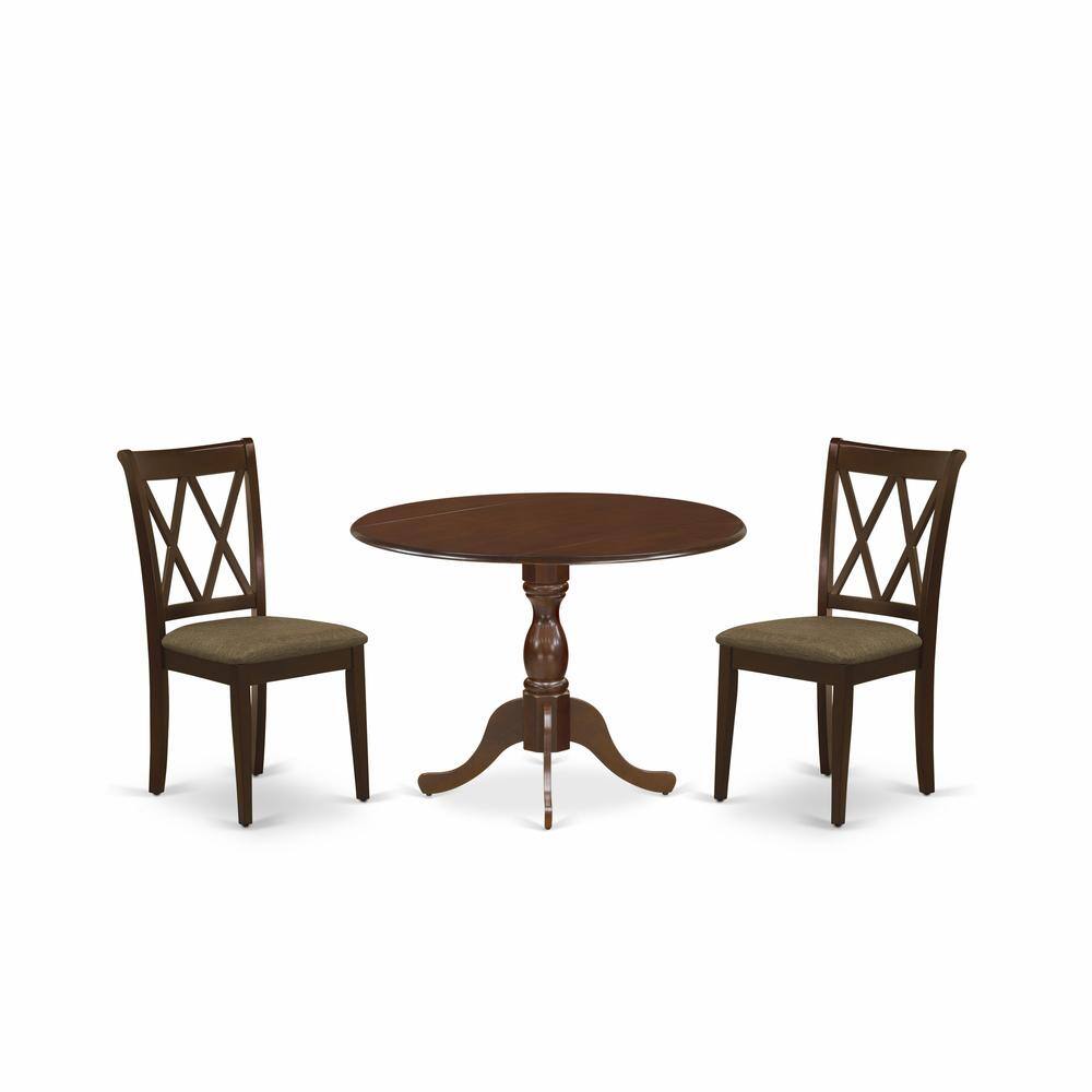 Left. East West Furniture - East West Furniture DMCL3-MAH-C 3 Piece Dining Room Set Consists of 1 Drop Leaves Dining Table and 2 Mahogany Linen - Mahogany.