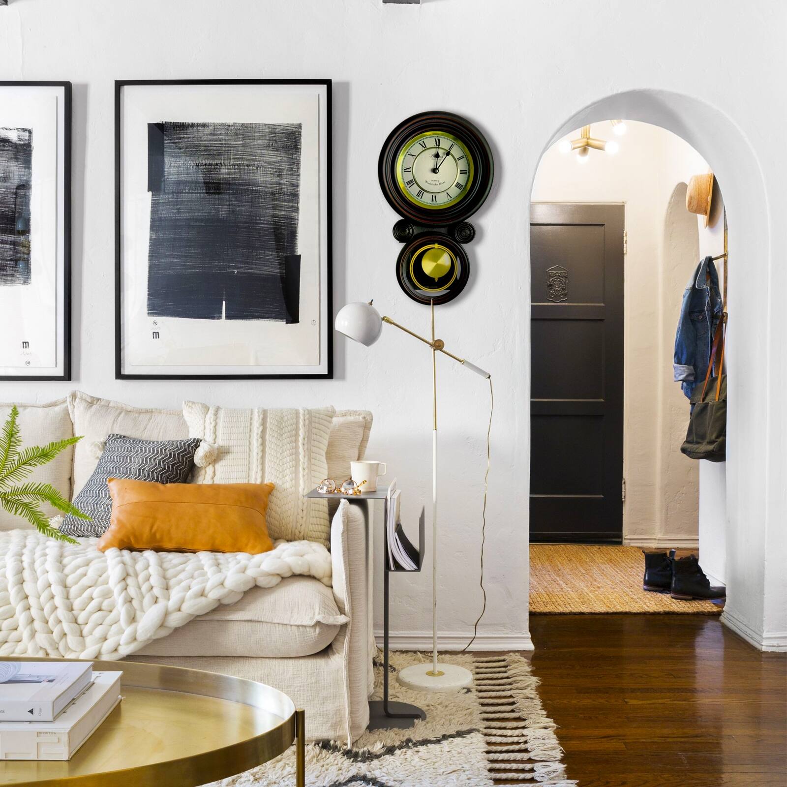 Alt View 2. Bedford Clock Collection - Bedford Clock Collection 16.5 Inch Contemporary Round Wall Clock with Pendulum - Brown.