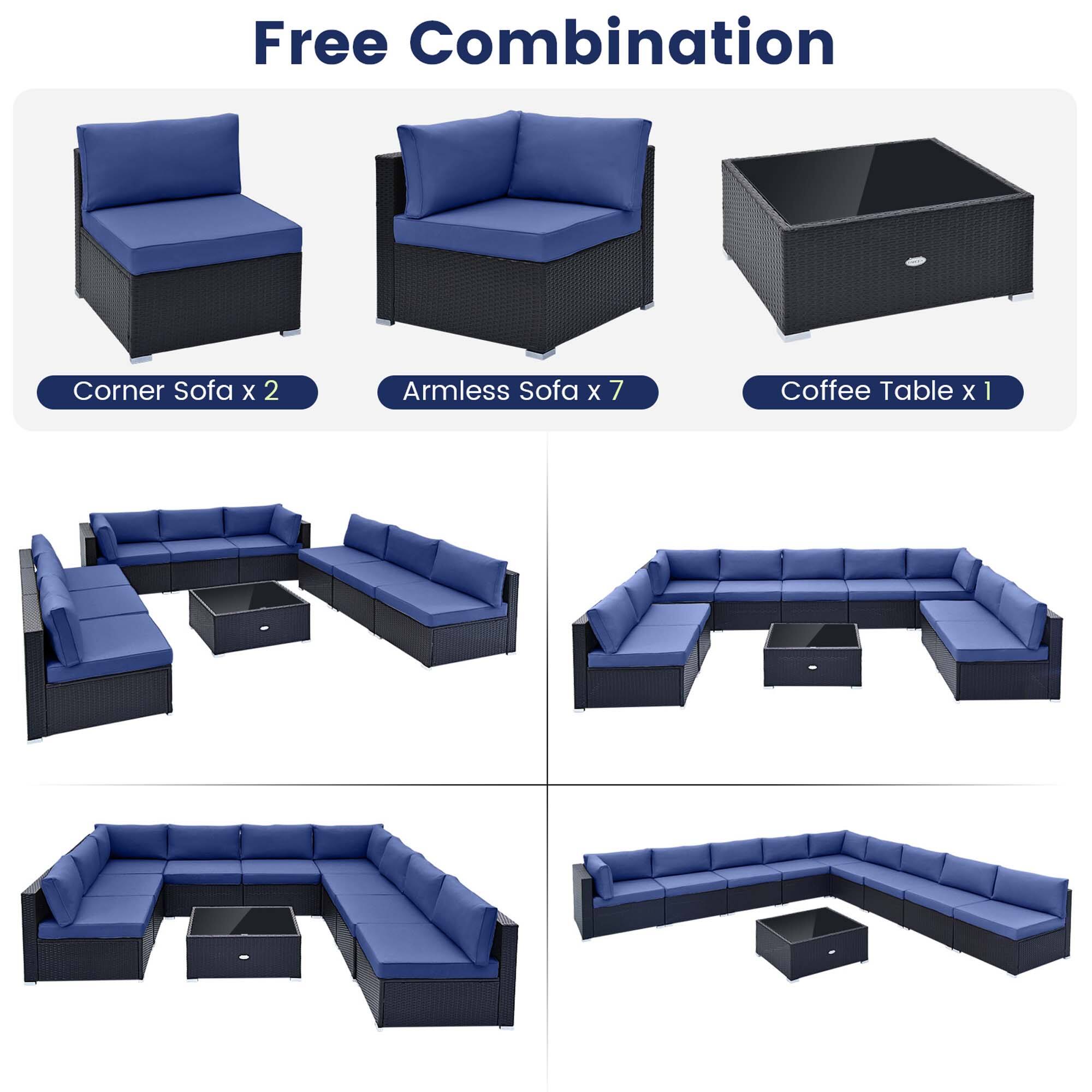 Free Combination

Corner Sofa x 2  
Armless Sofa x 7  
Coffee Table x 1