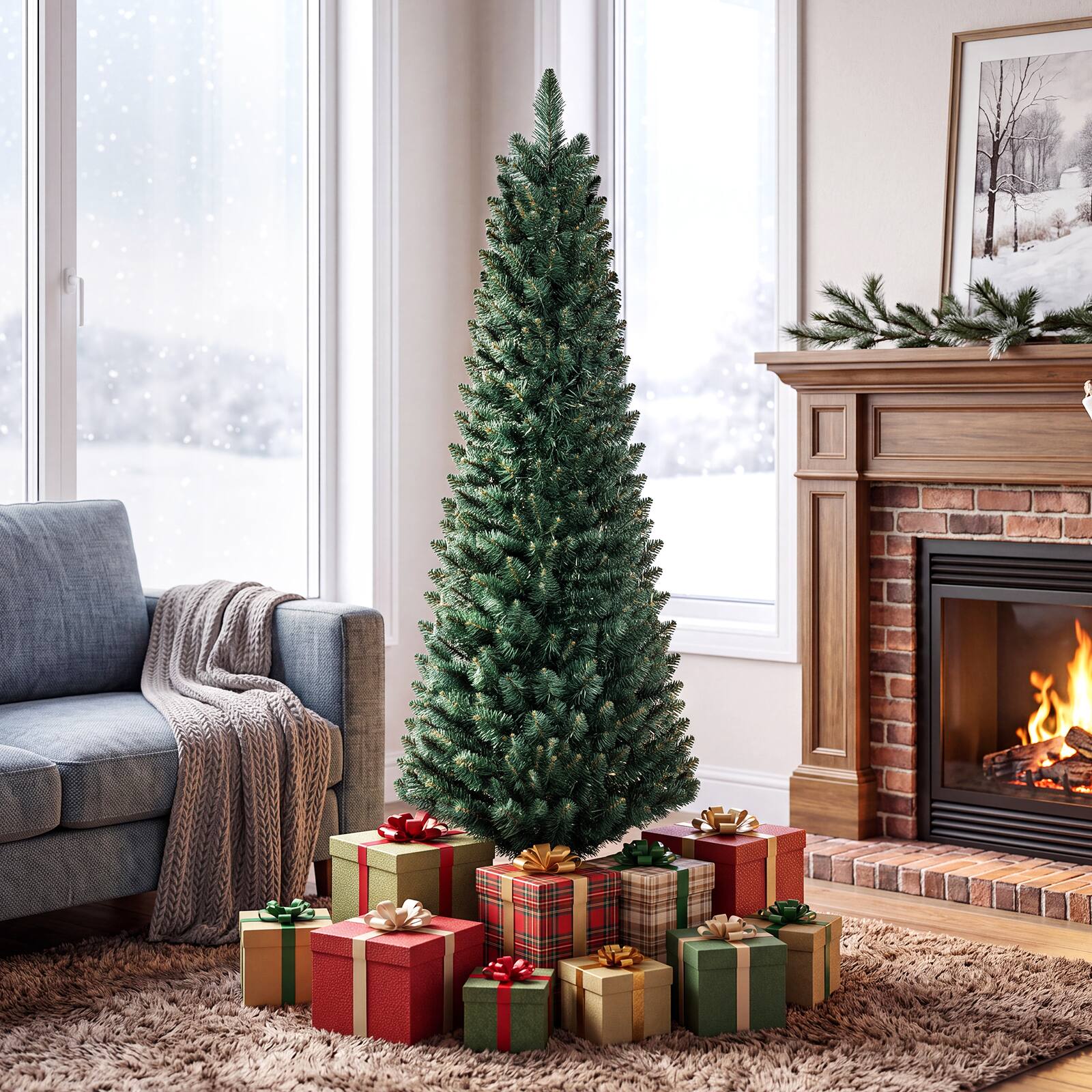 Alt View 4. Costway - 5 Ft PVC Artificial Pencil Christmas Tree Slim Stand - Green.