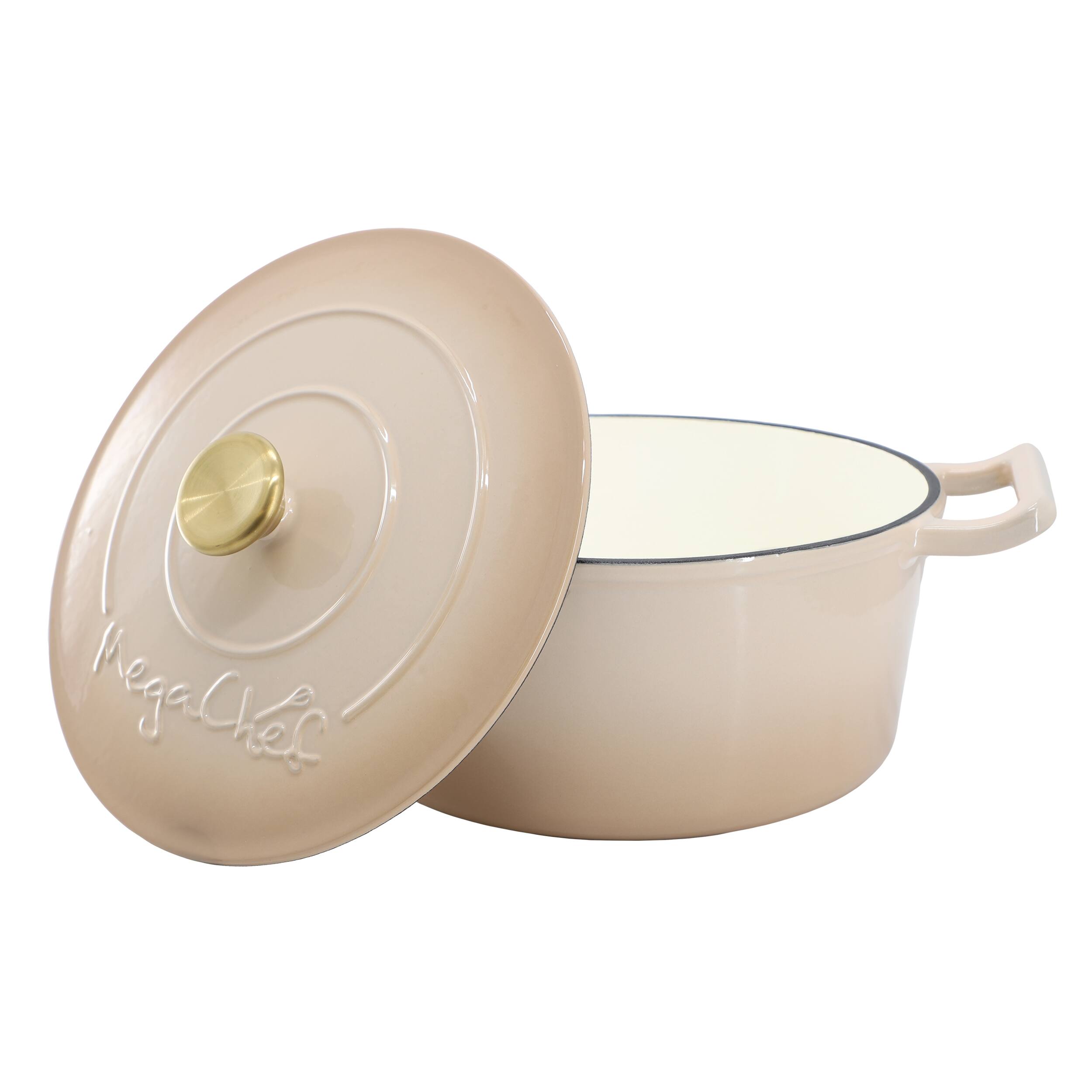 Alt View 7. MegaChef - MegaChef 5.3 Quarts Round Enameled Cast Iron Casserole with Self Basting Lid in Peanut Butter - Peanut Butter.