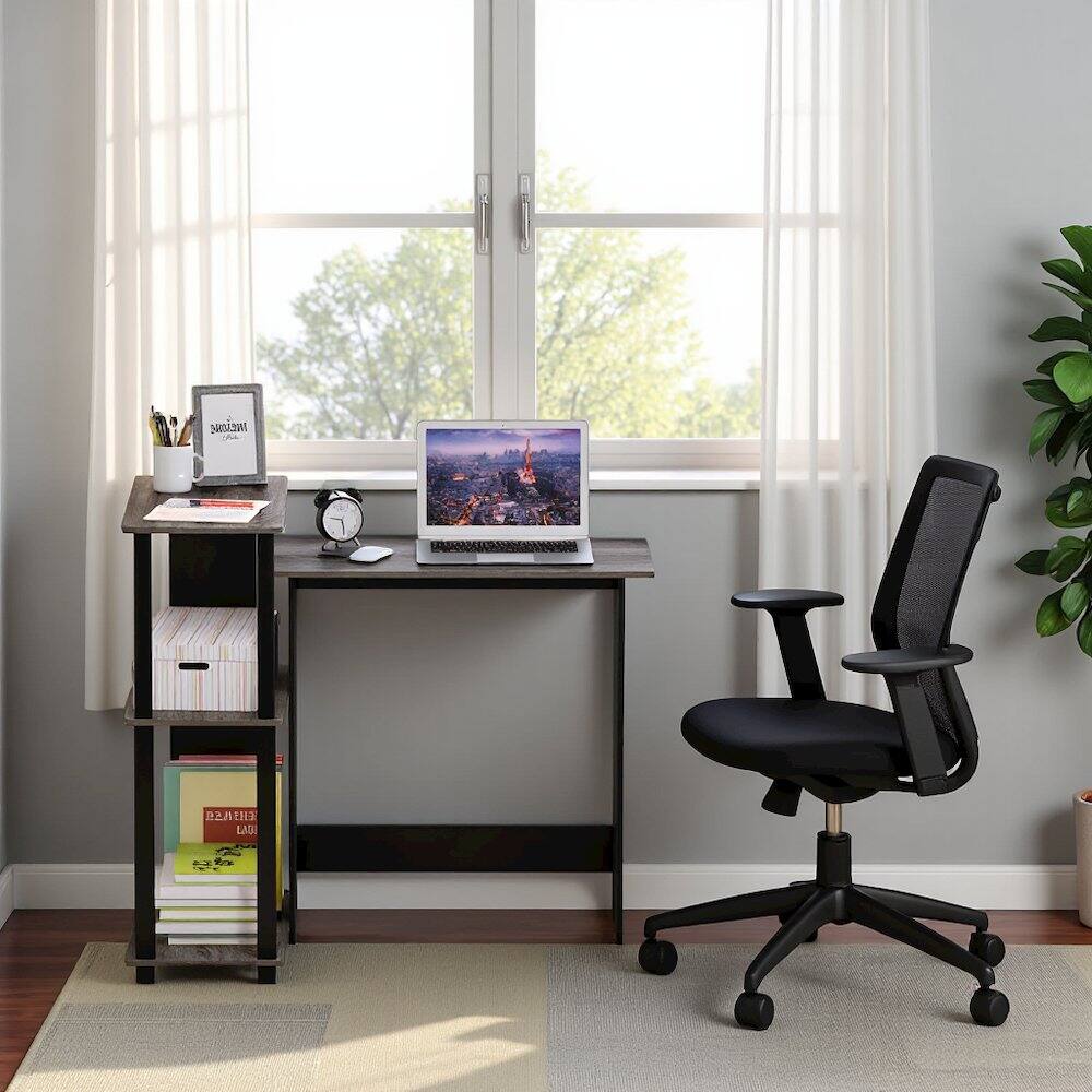 Alt View 3. FurniFact - Grey Corner Office Desk with Storage Bookshelf for Writing and Study - French Oak Grey/Black.