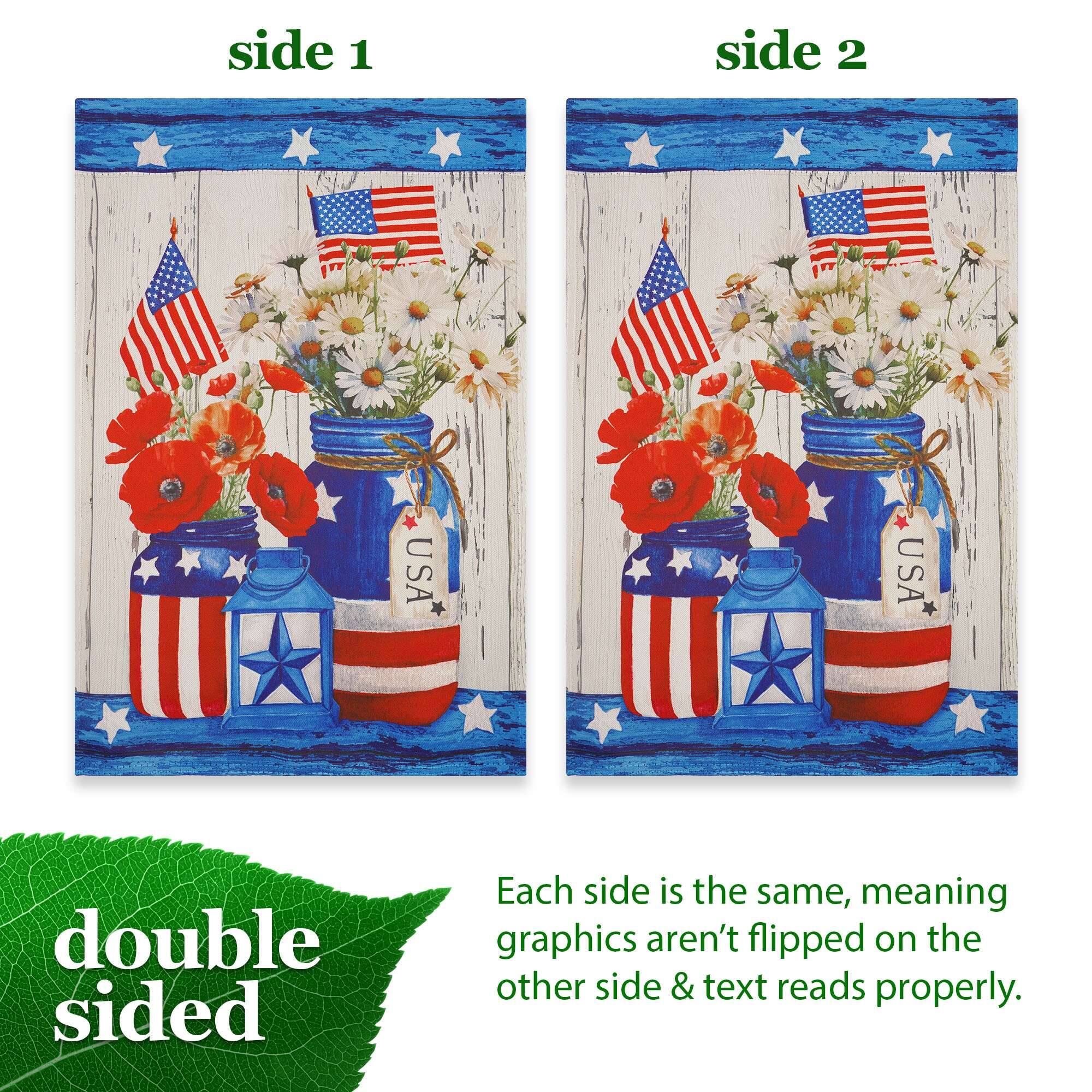 side 1 side 2 USA USA double sided

Each side is the same, meaning graphics aren't flipped on the other side & text reads properly.