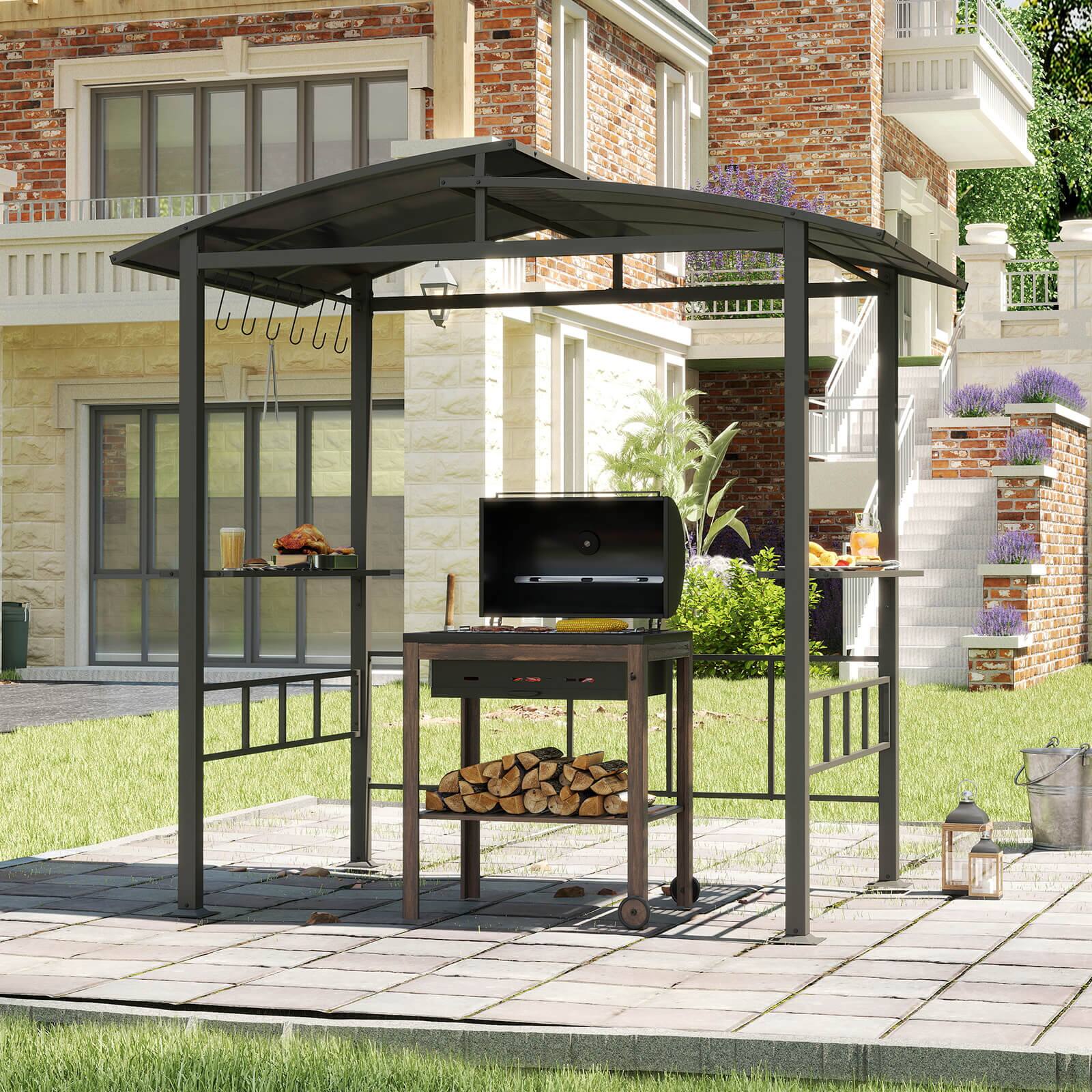 Alt View 1. Costway - Costway 8' X 5' Hardtop Grill Gazebo with  Vented Polycarbonate Roof Side Shelves Hooks - Black.