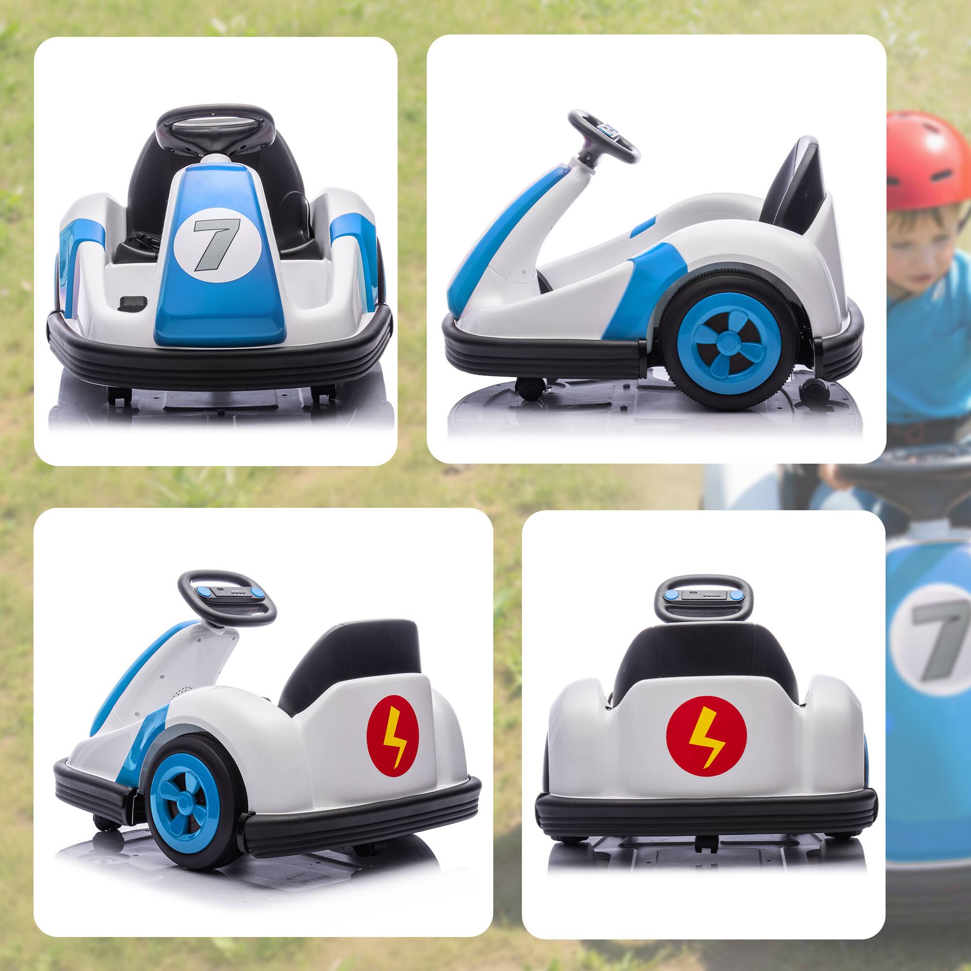 Alt View 8. Qaba - Kids Bumper Car with Big Wheels, Electric Car for Kids with 360-Degree Spin, Slow Start - Blue.