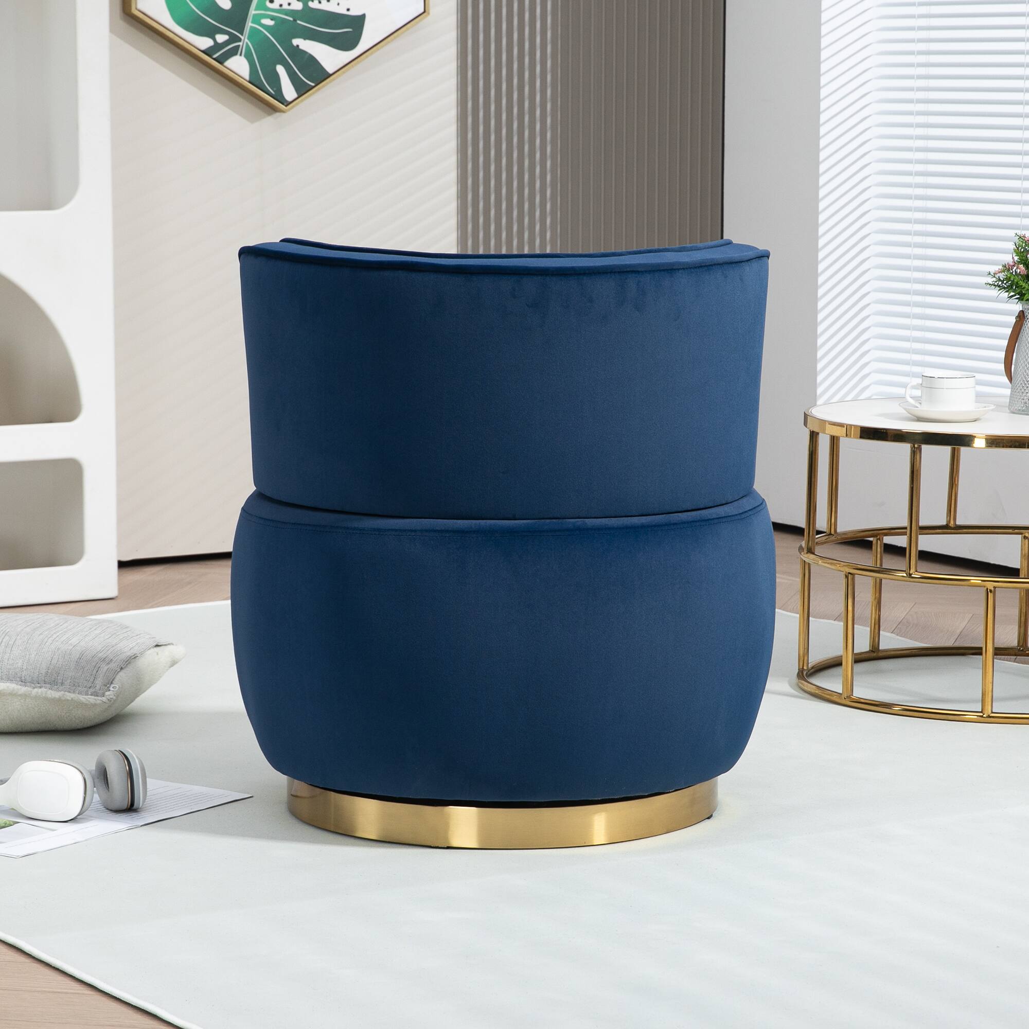 Alt View 5. Trinkets Crazed - Velvet Swivel Accent Barrel Chair, Mid Century Modern Arm Chair 360° Swivel Club Chairs - Navy.