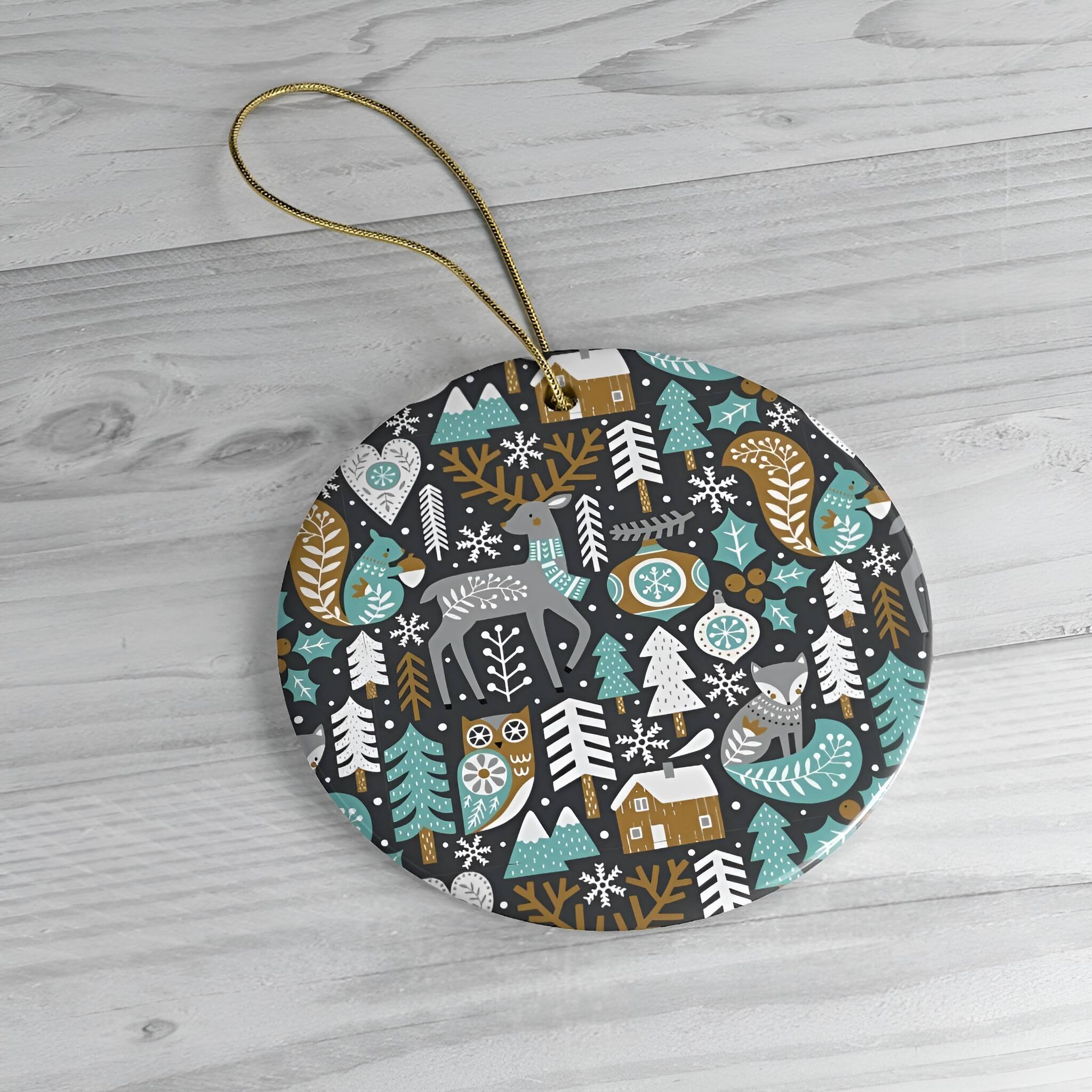 Back. OrnamentallyYou - Woodland Animal Scandinavian Winter Pattern Ornament - Multi-colored.