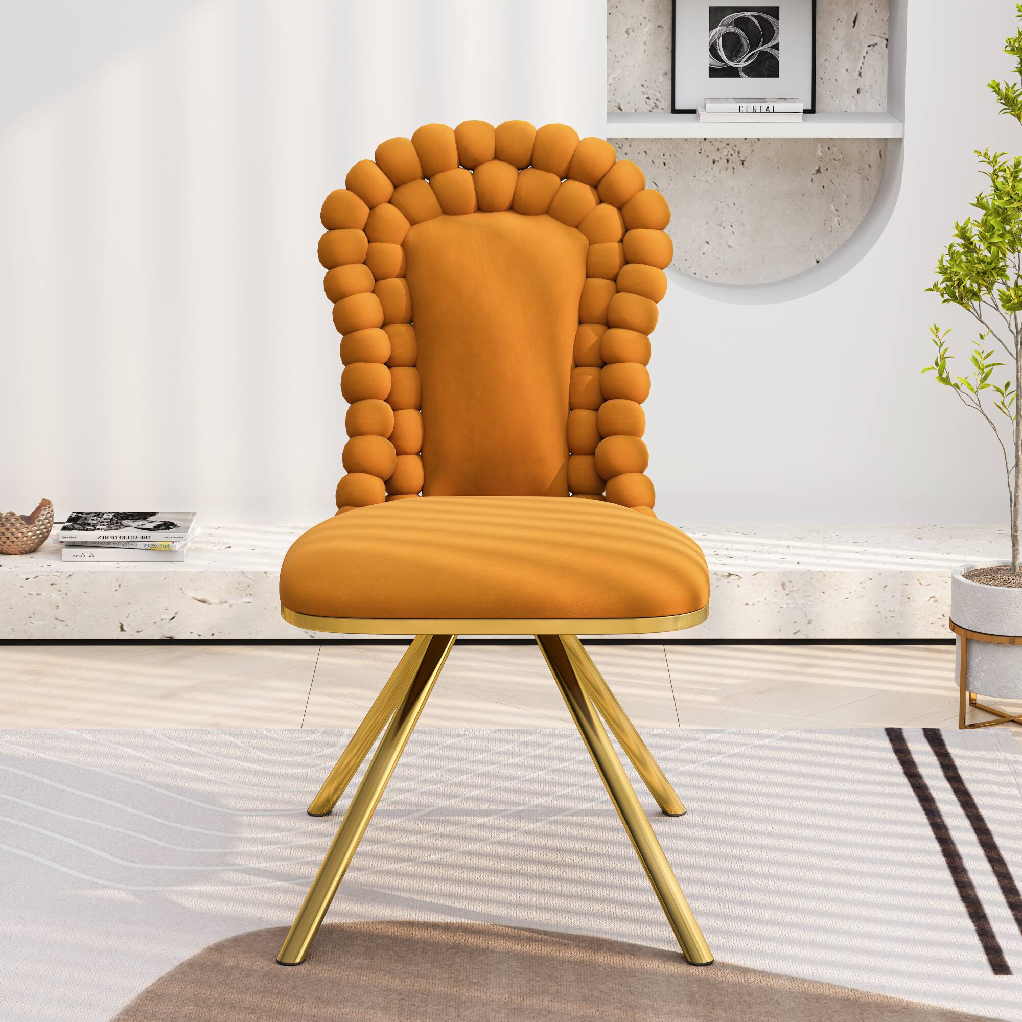 Alt View 6. GOODSILO - Set of 2 Velvet Upholstered Dining Chairs with Gold Metal Legs and 360-Degree Swivel Feature - Orange.