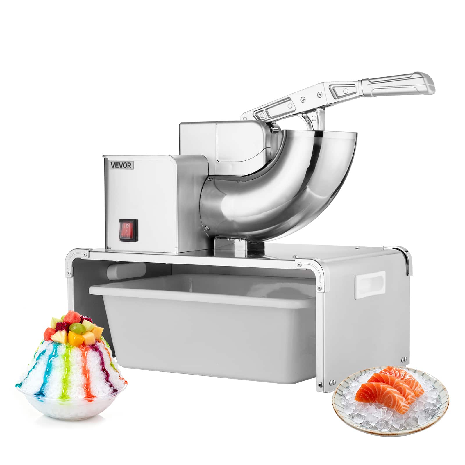VEVOR - Commercial Ice Shaver Machine, 661 LBS/H Electric Ice Crusher with Replaceable Container, 350W Premium Motor, 4 Blades - Silver