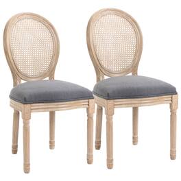 Homcom - French-Style Upholstered Dining Chair Set, Armless Accent Side Chairs with Rattan Backrest and Upholstery - Gray