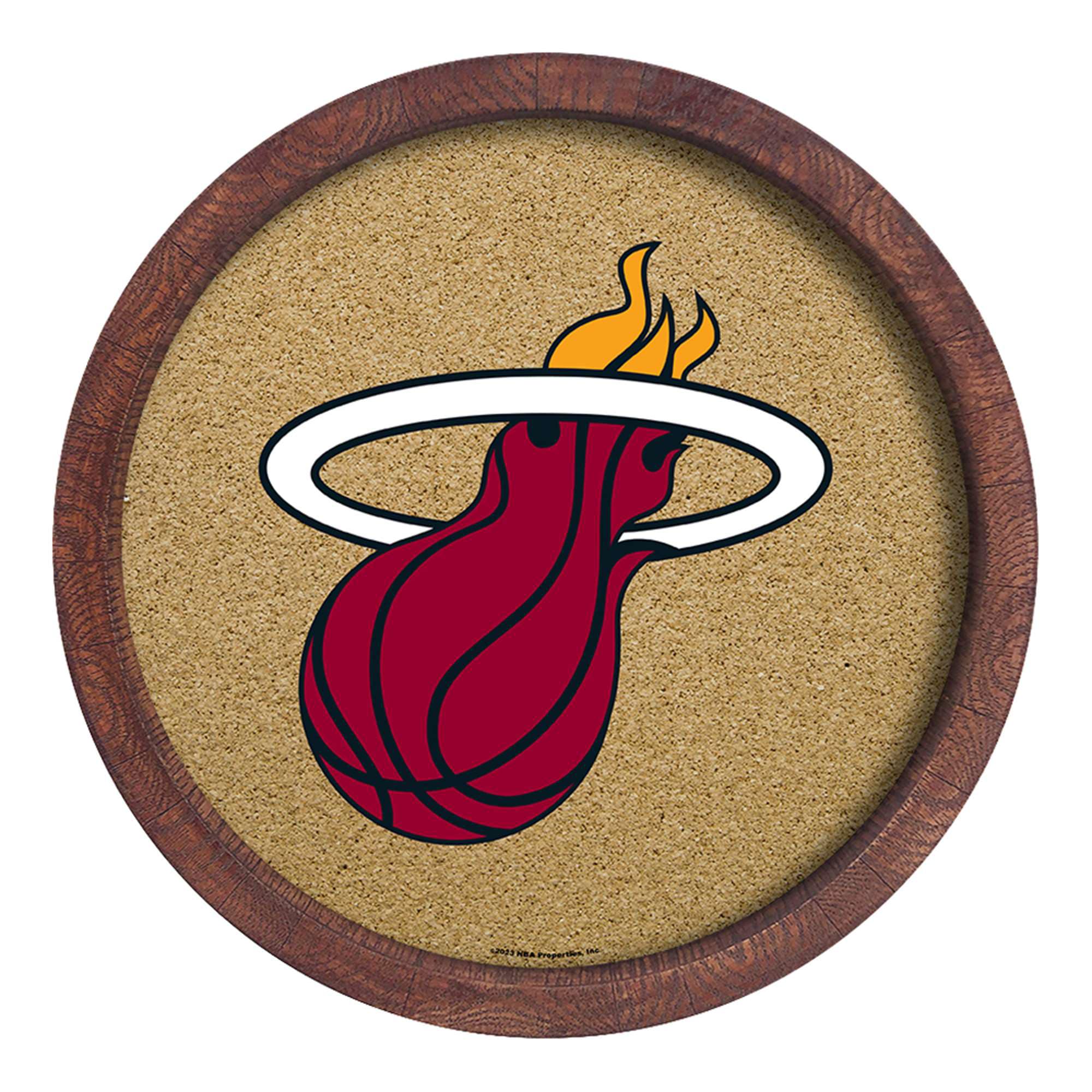 Miami Heat 20.25'' Round Faux Barrel Framed Cork Board