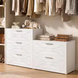 Aheaplus - Modular 5 Drawer Dresser with Fashion Laser-etched Pattern, Can Divided Into 2 Drawer Unit and 3 Drawer Unit - White
