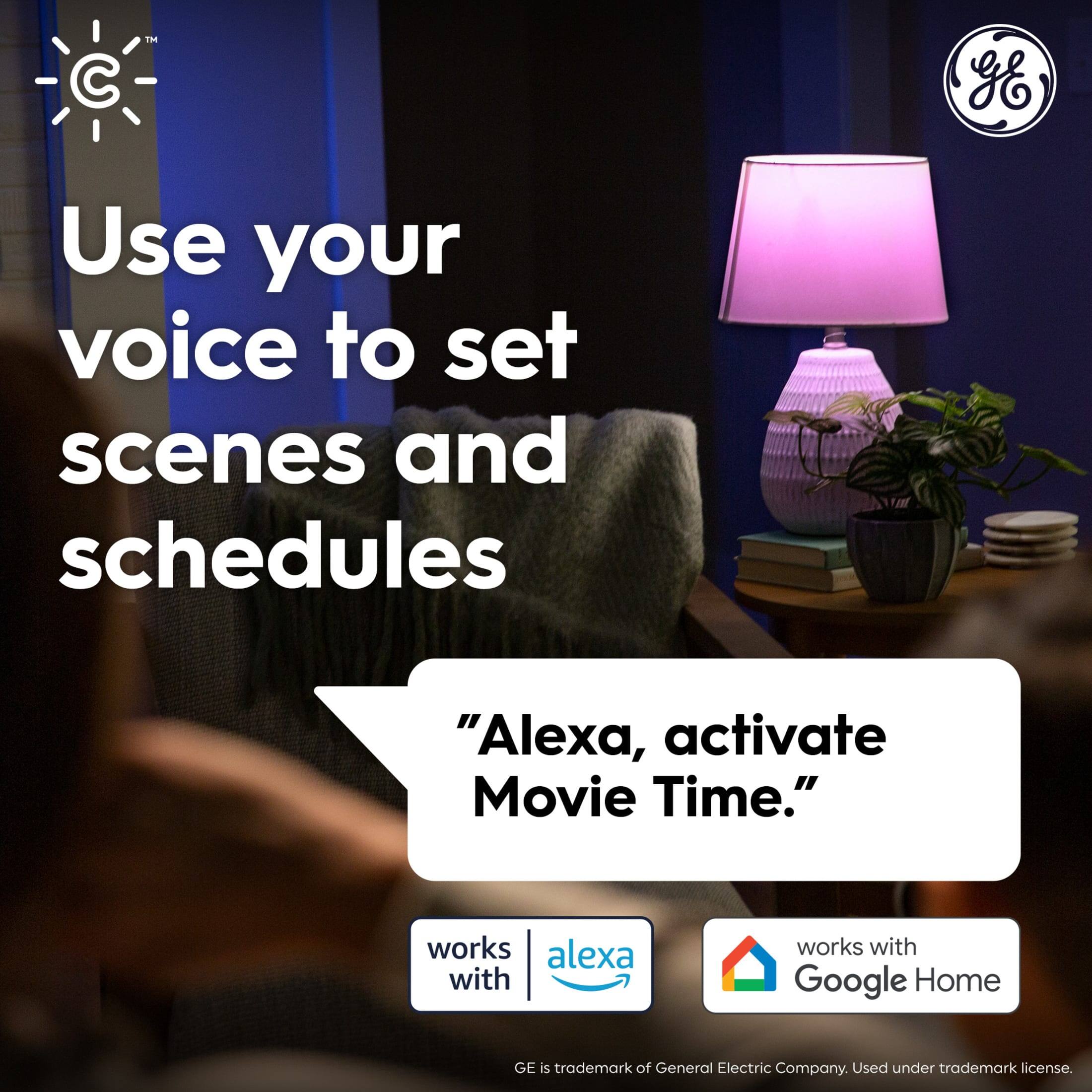 Use your voice to set scenes and schedules

"Alexa, activate Movie Time."

works with Alexa

works with Google Home

GE is a trademark of General Electric Company. Used under trademark license.