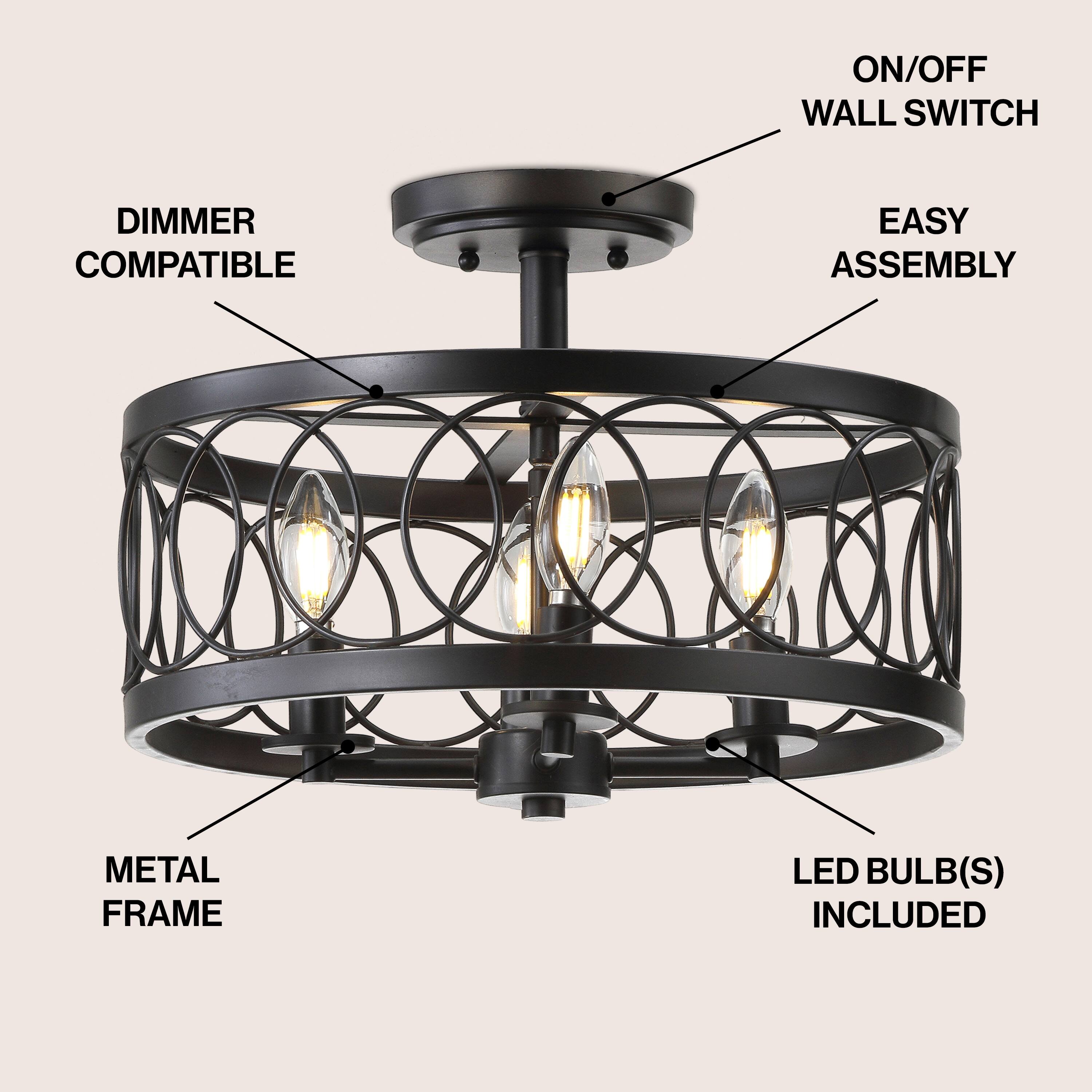 ON/OFF WALL SWITCH  
DIMMER COMPATIBLE  
EASY ASSEMBLY  
METAL FRAME  
LED BULB(S) INCLUDED