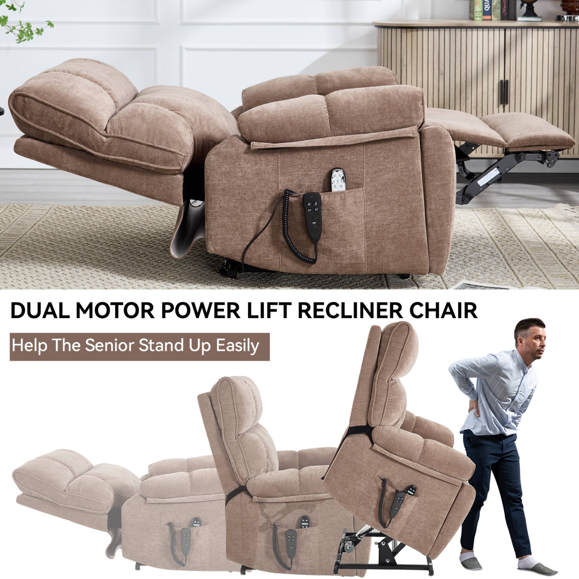 DUAL MOTOR POWER LIFT RECLINER CHAIR  
Help The Senior Stand Up Easily