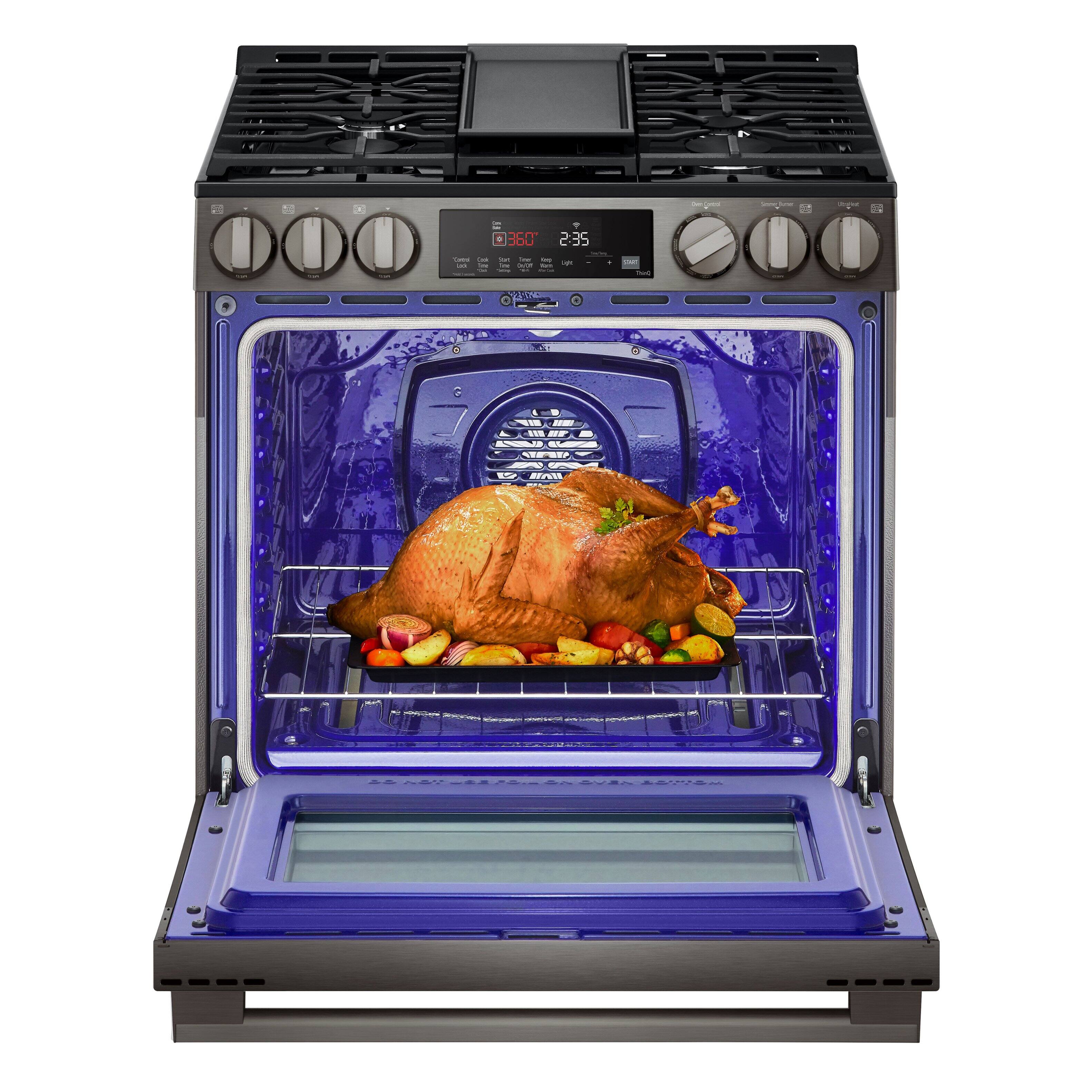 The text on the image reads "i 360 2:35 - : : - - : aC A AA-L ---". This text is likely related to the digital display on the oven, which shows the time and temperature settings for the turkey. The time is set at 2:35, and the temperature is set at 360 degrees Fahrenheit.