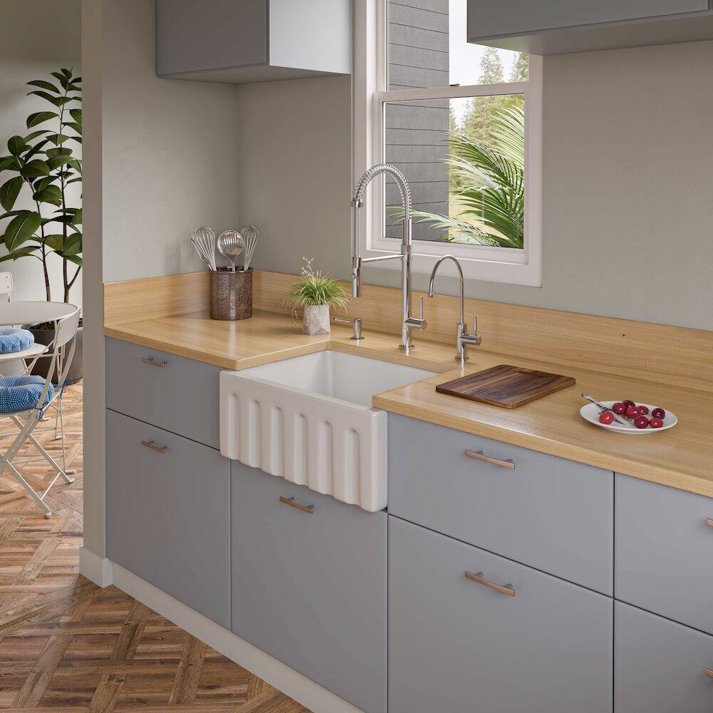 Alt View 2. Alfi - ALFI brand 24 inch White Reversible Smooth / Fluted Single Bowl Fireclay Farm Sink - White.