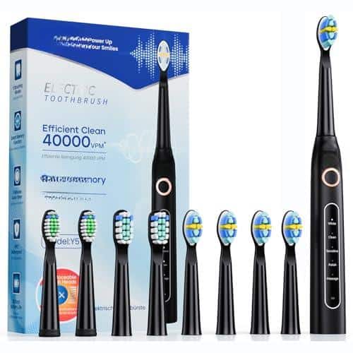 Cozy Serene - Electric Toothbrush For Adults Rechargeable Sonic Toothbrushs-8 Brush Heads 5 Modes & 2 Minutes - Black