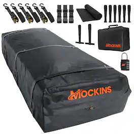Mockins - 50 Cu Ft. Black Waterproof Rooftop Cargo Bag (85"x50"x20") with Mat, Straps, Hooks & More