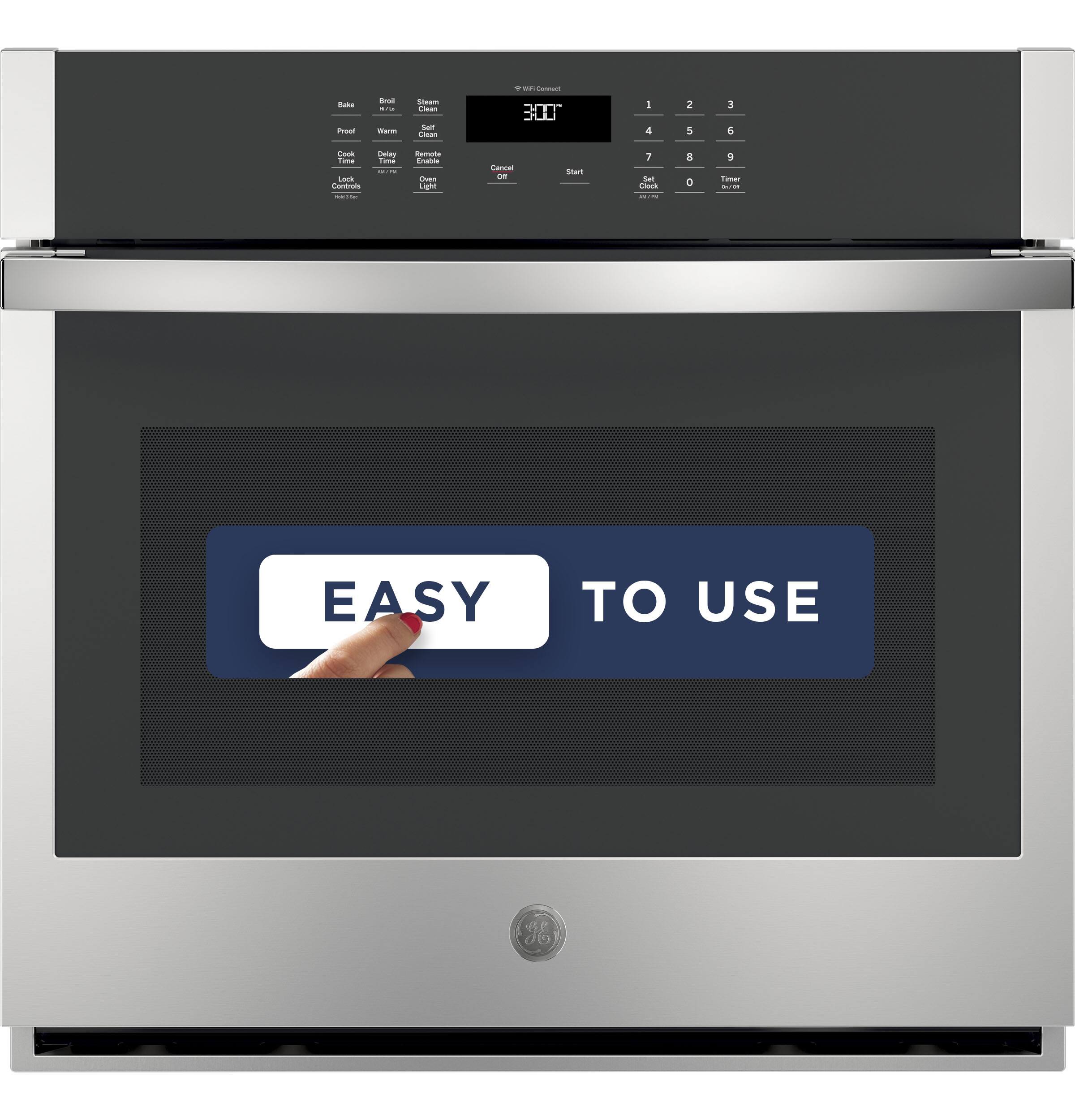 Connect  
Bake  
Proof  
Broil  
5.54  
Warm  
Steam  
Clean  
Self Clean  
THE LUC  
I 4  
2 5  
3 6  
Cook Time  
Lock Controls  
Har  
Delay Time  
Remote Enable  
Oven Light  
Cancel on  
Start  
7 Set Clock  
a D  
9 Timer  
EASY  
TO USE