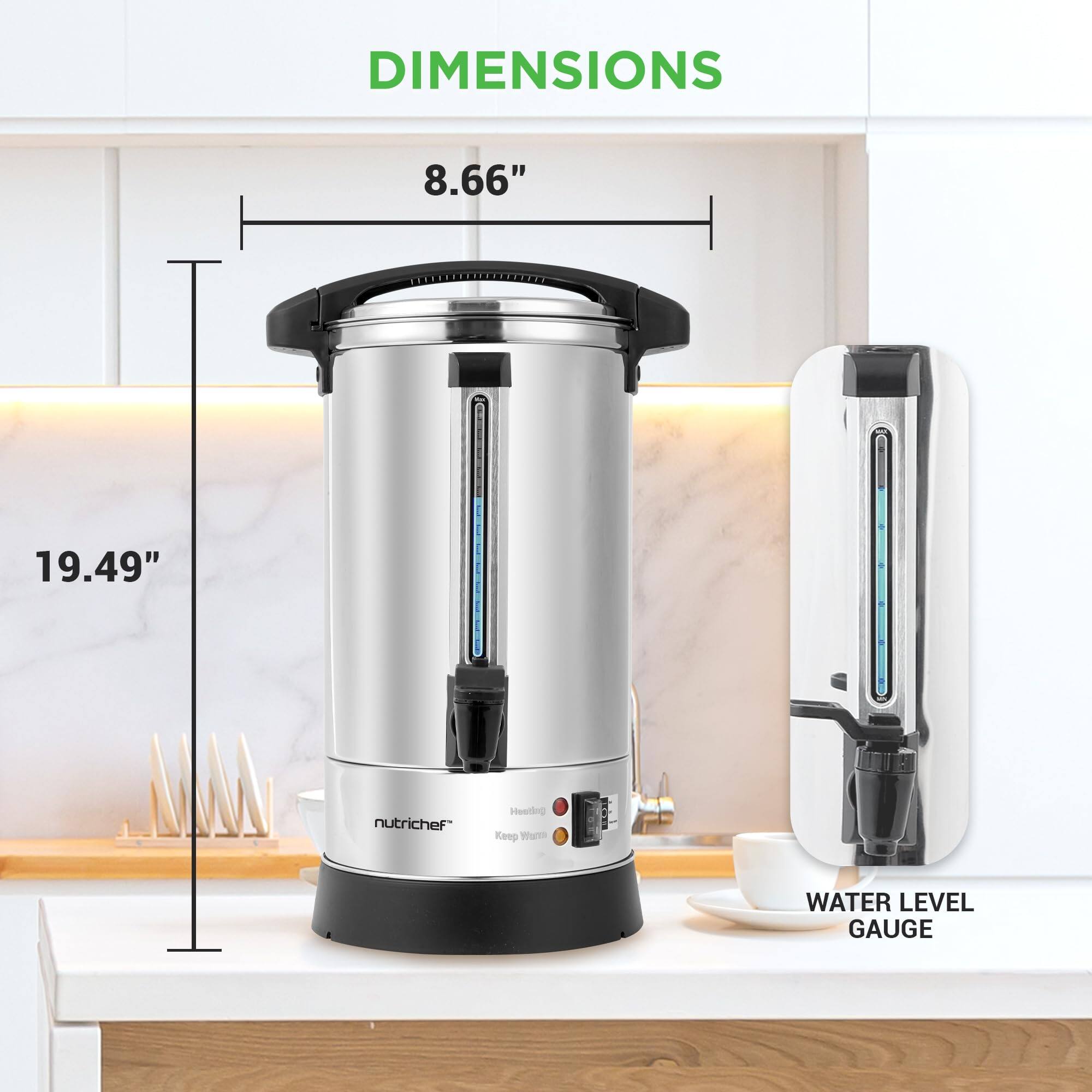 DIMENSIONS  
8.66"  
19.49"  

nutrichef  
Heating Keep Warm  

WATER LEVEL GAUGE