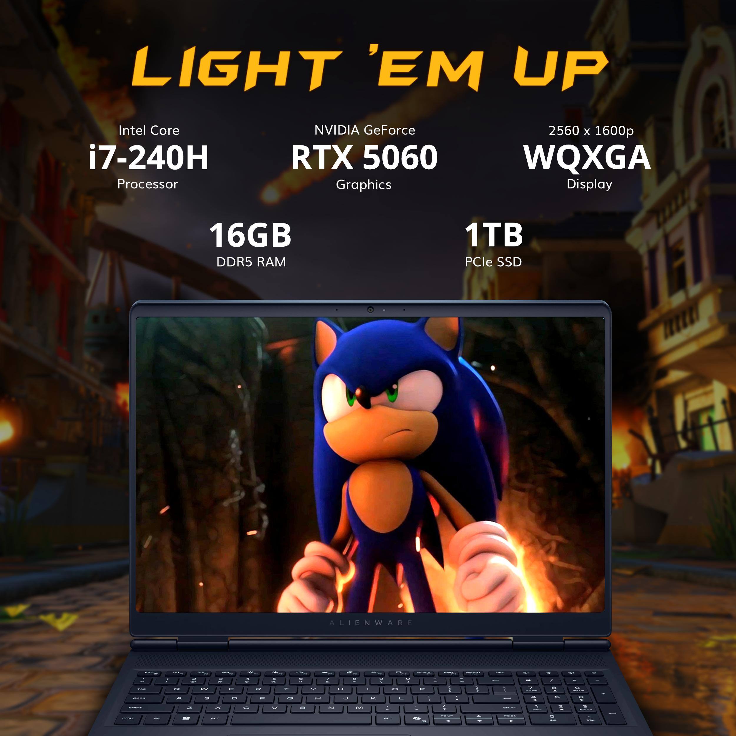 LIGHT 'EM UP

Intel Core i7-240H Processor  
NVIDIA GeForce RTX 5060 Graphics  
2560 x 1600p WQXGA Display  
16GB DDR5 RAM  
1TB PCIe SSD