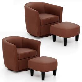 Costway - 2 PCS Swivel Barrel Chair with Ottoman Footrest Curved Backrest Armrests Living Room - Brown